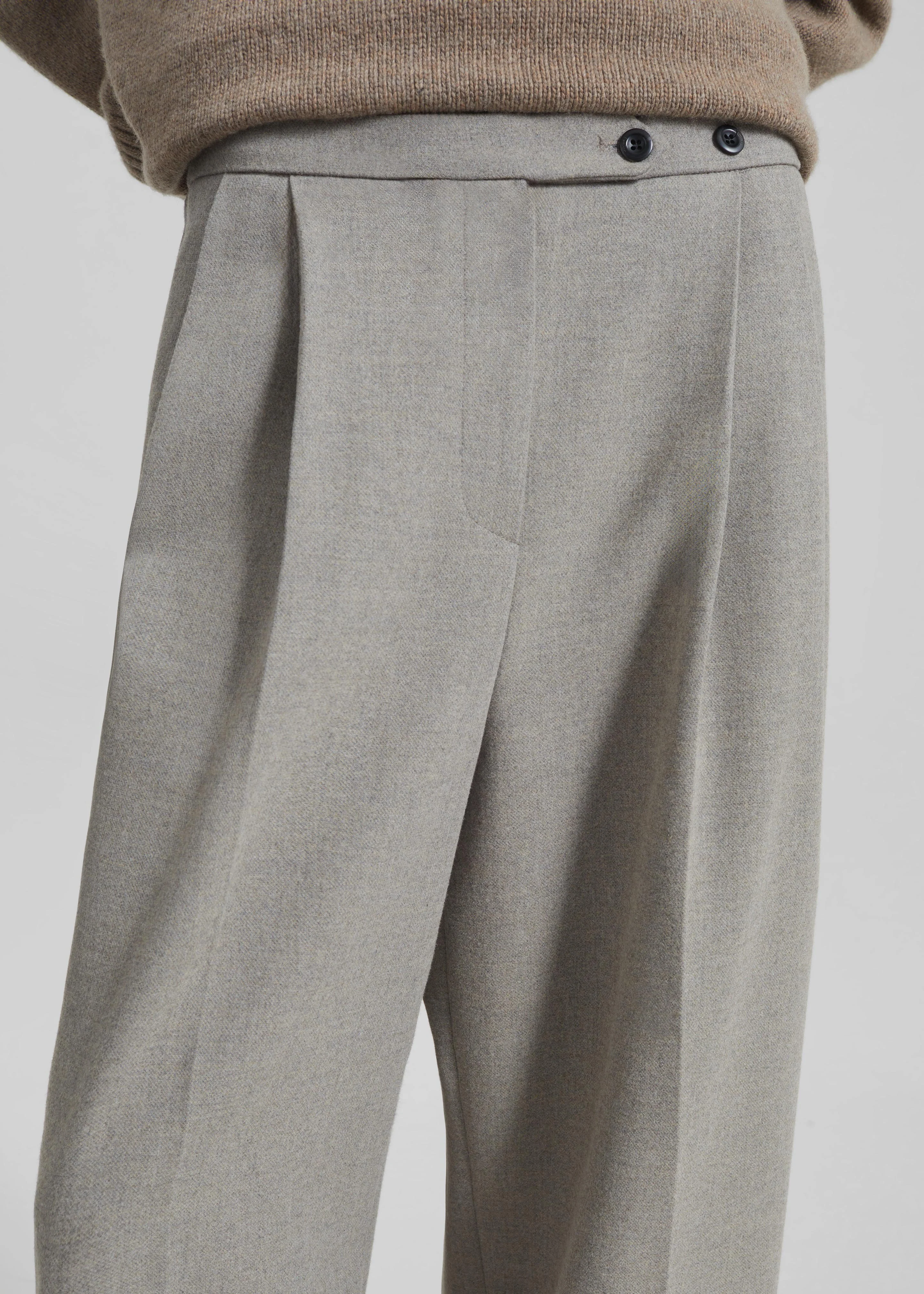 Haflso Pleated Wide Trousers - Beige Melange - Image 2