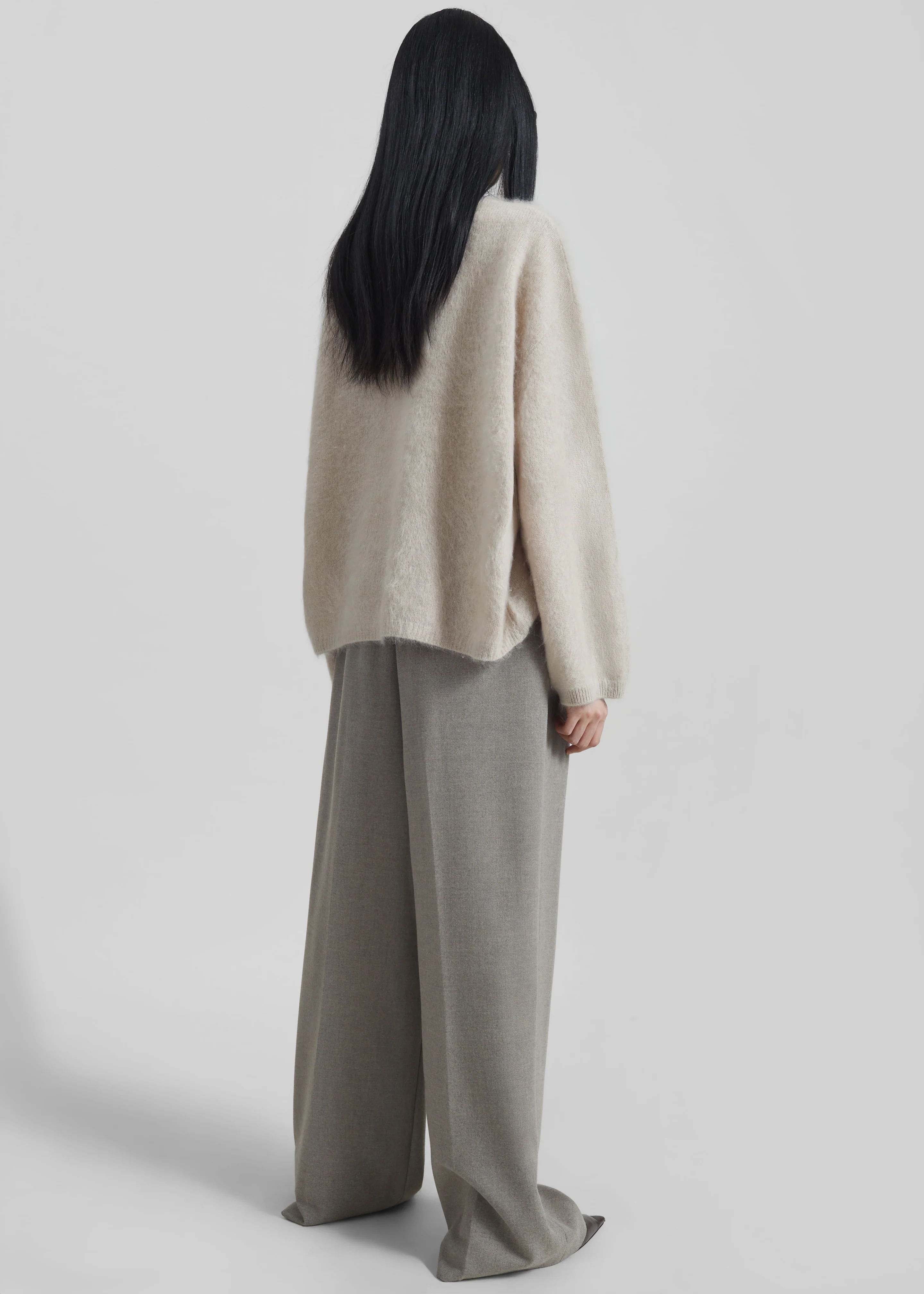 Haflso Pleated Wide Trousers - Beige Melange - Image 7