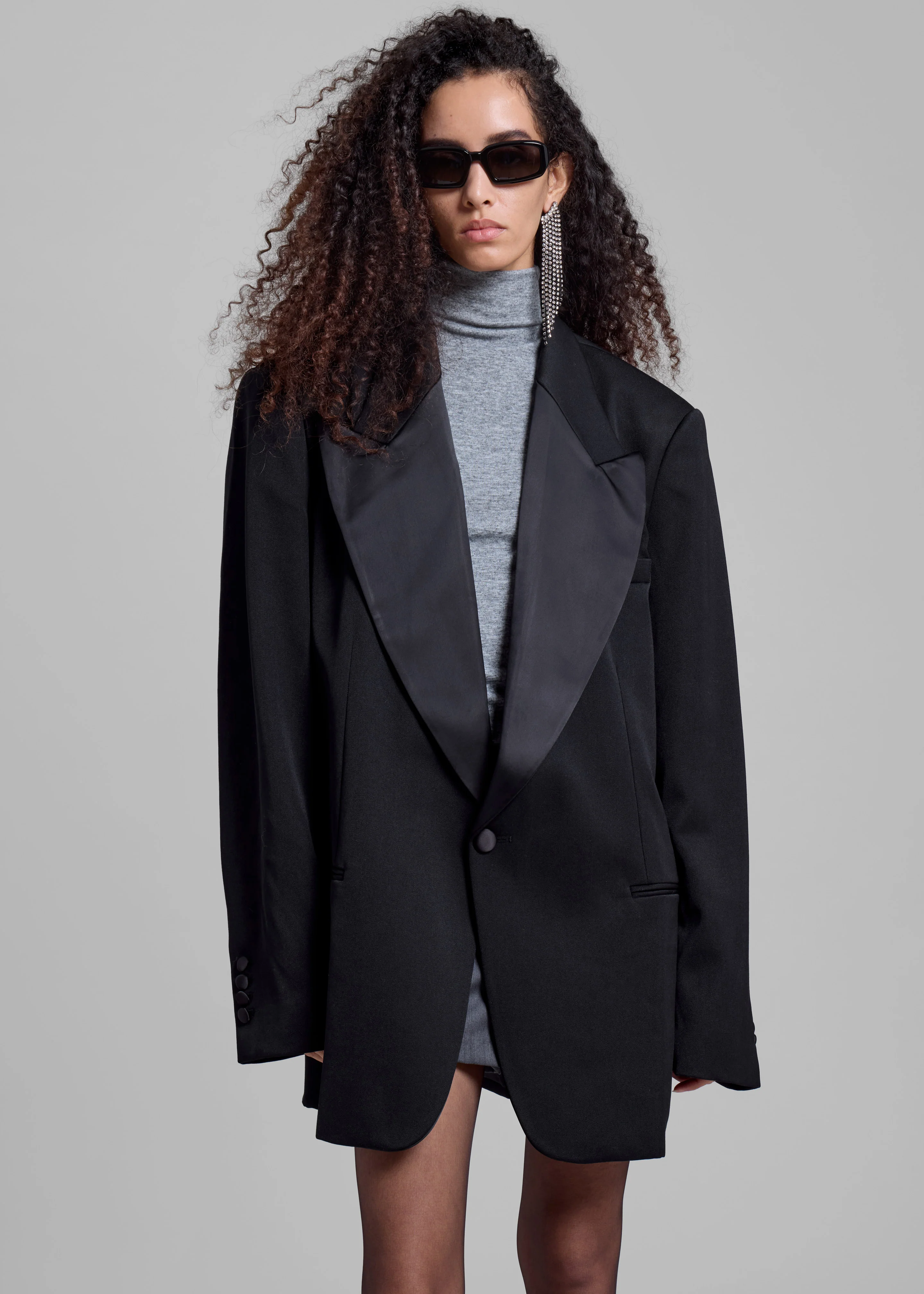 Halle Satin Collar Blazer - Black - Image 2