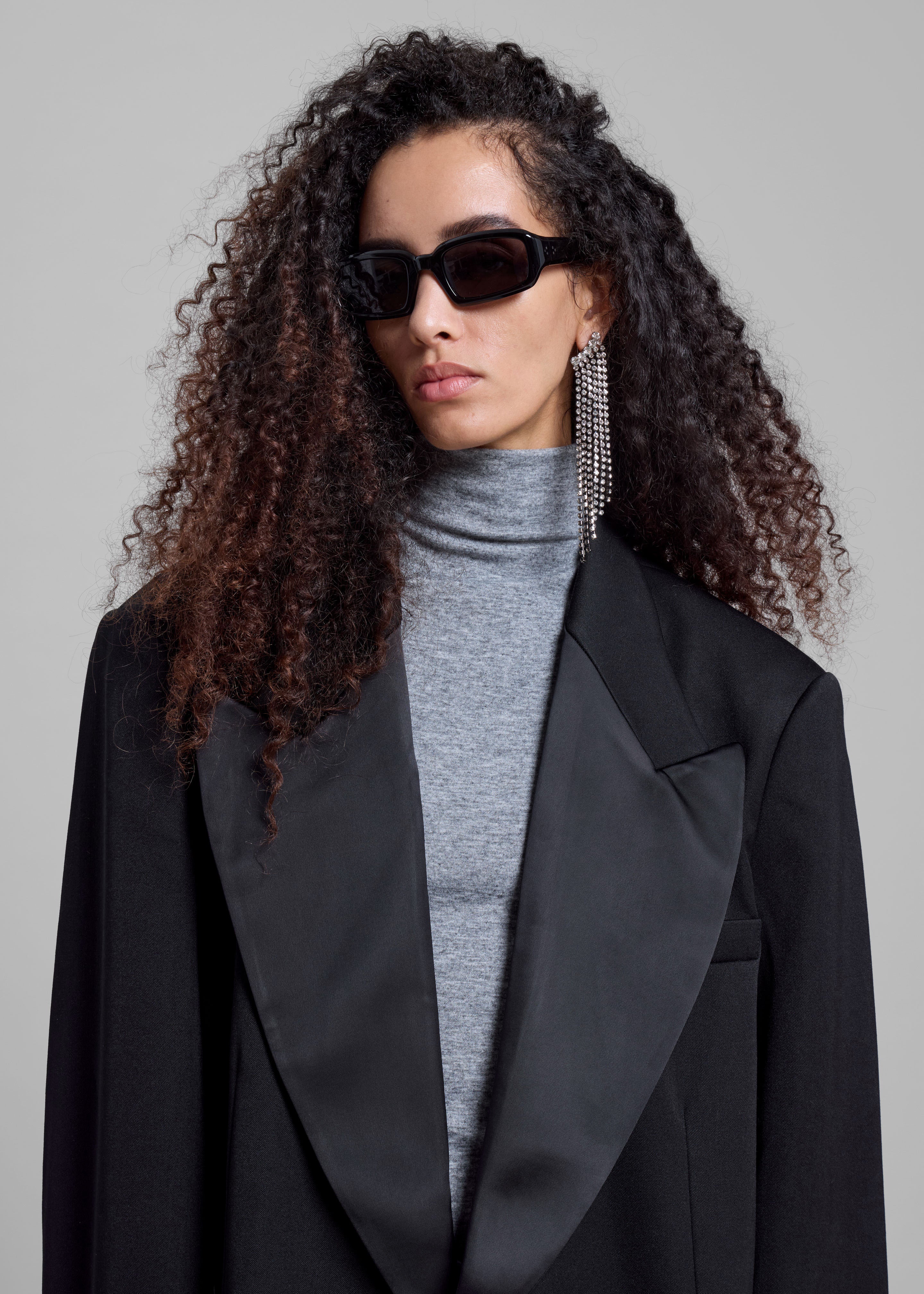 Halle Satin Collar Blazer - Black - Image 4