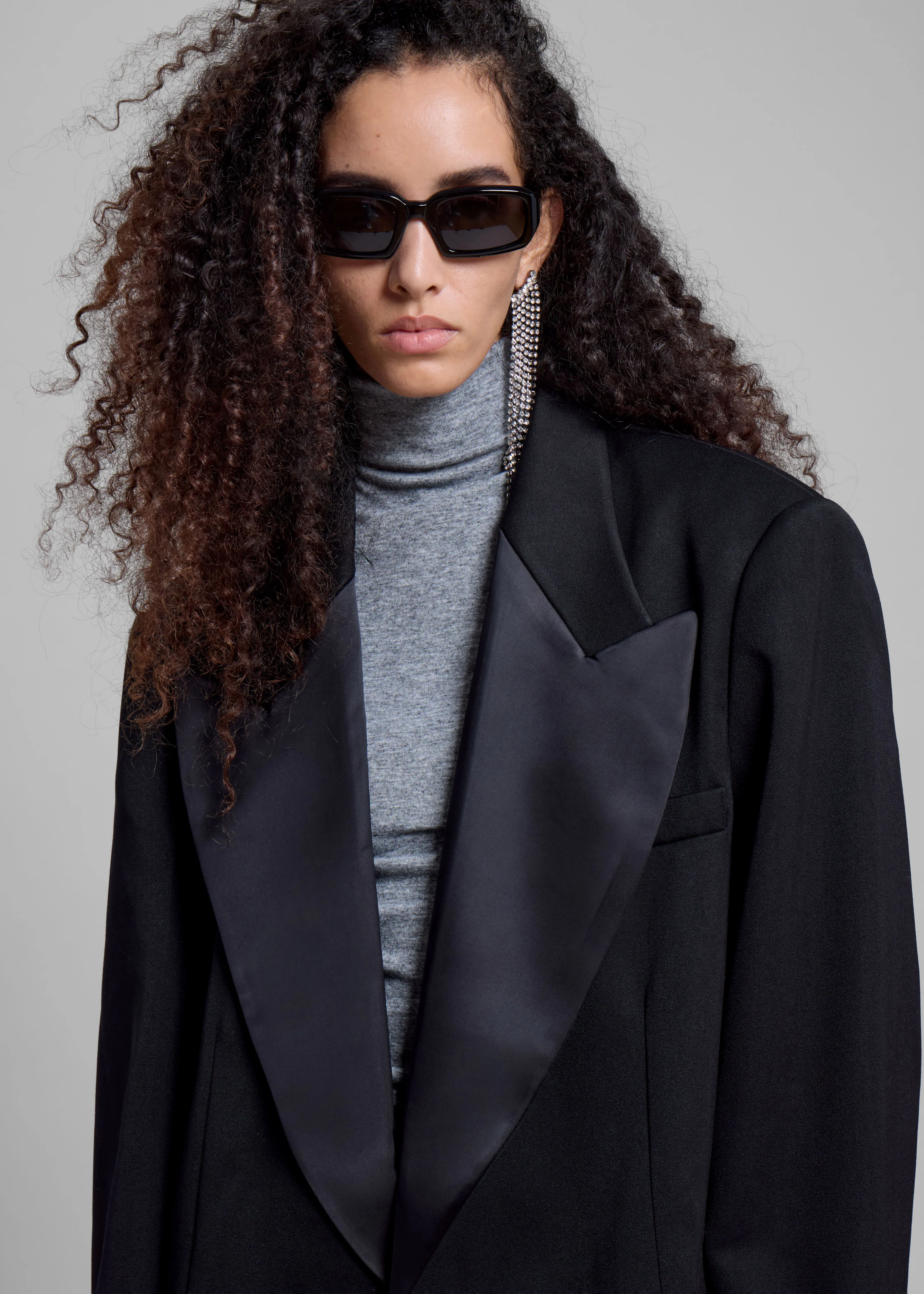 Halle Satin Collar Blazer - Black - Image 7