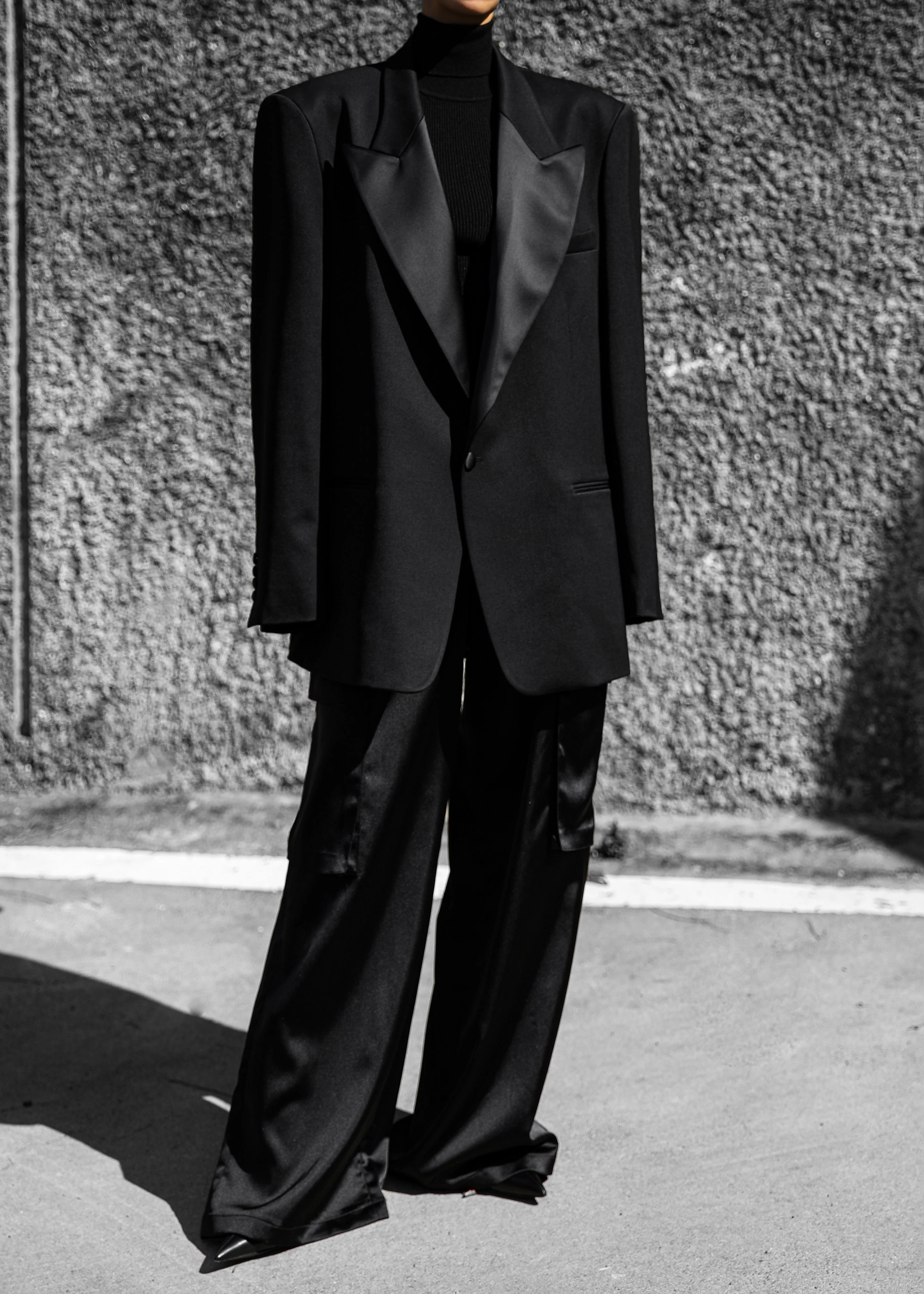 Halle Satin Collar Blazer - Black - Image 8