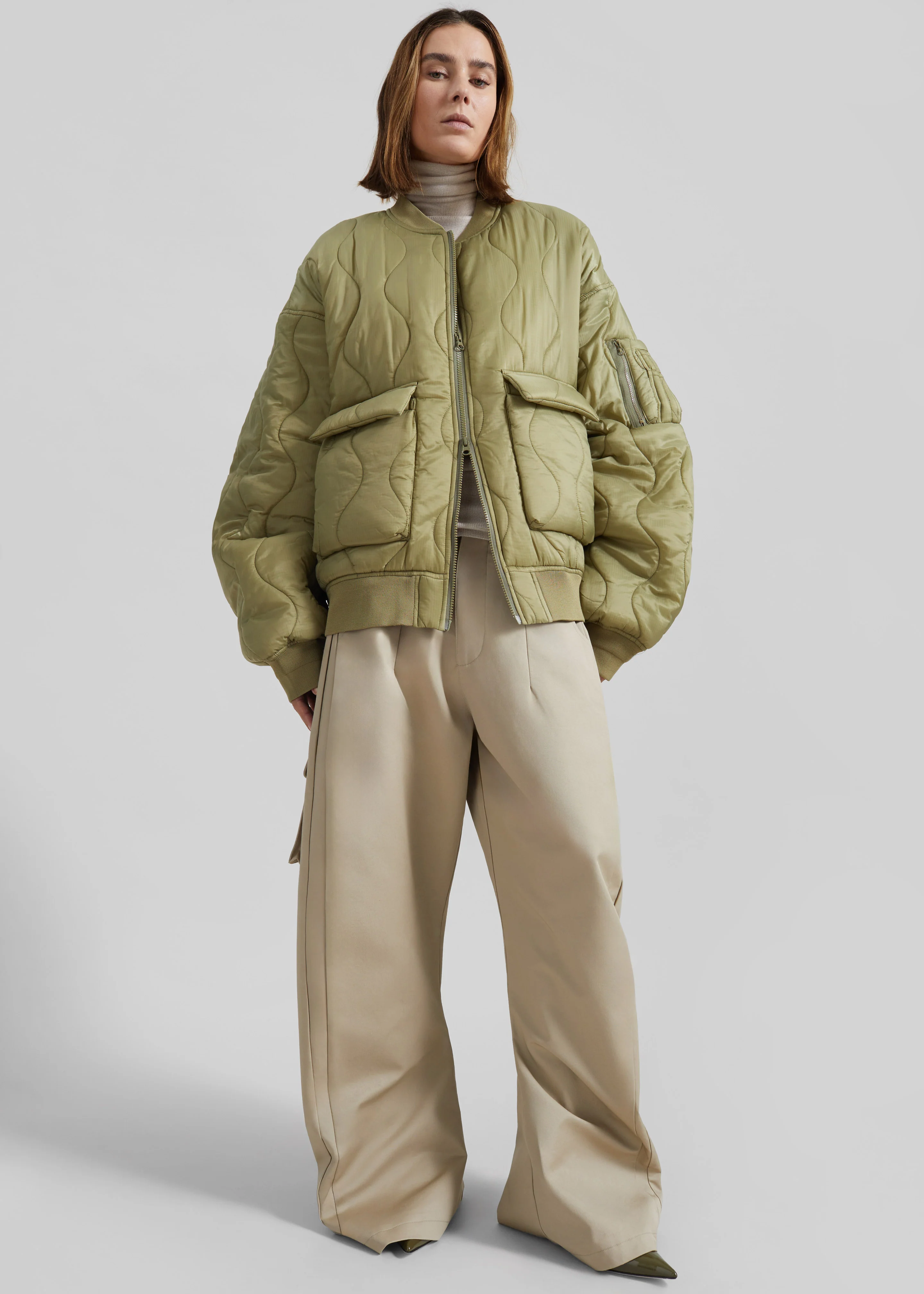Halsey Quilted Bomber Jacket - Moss Green - Image 3