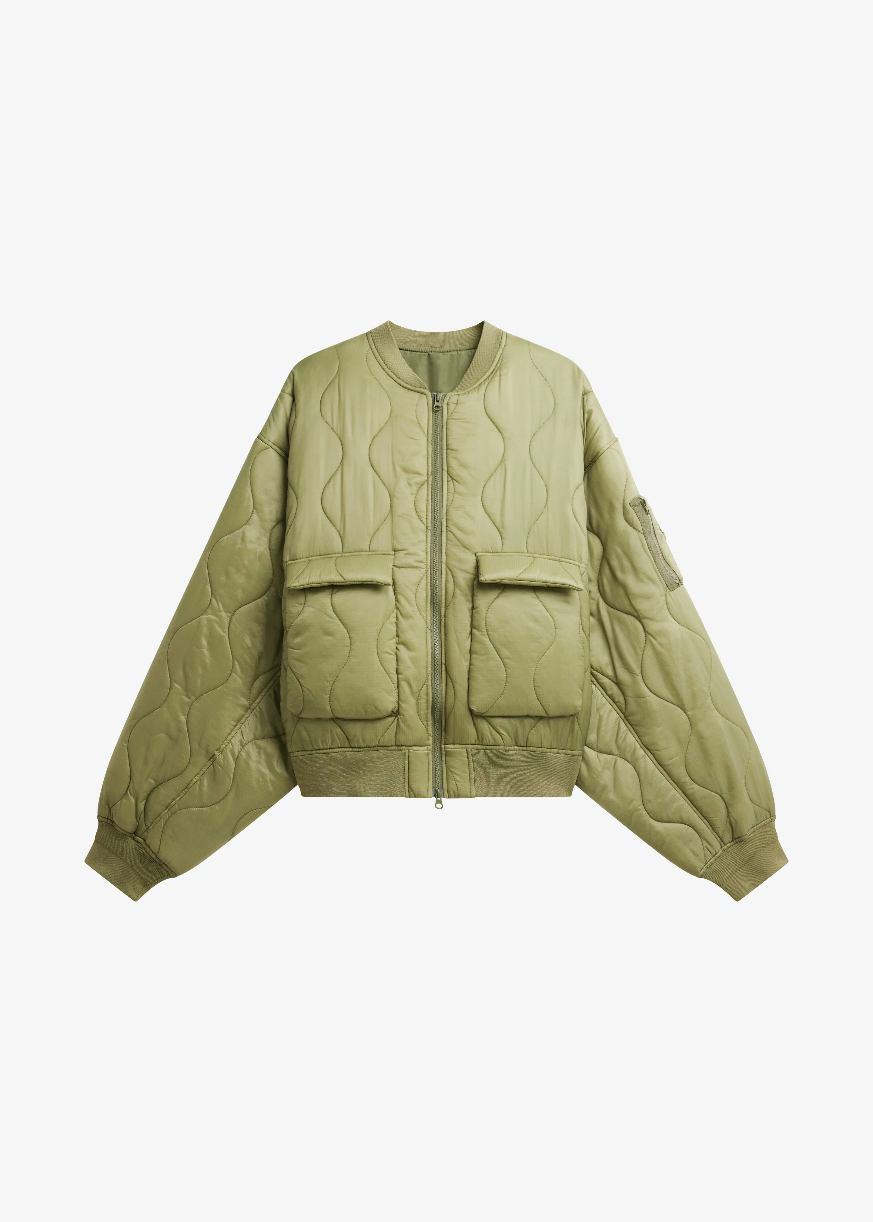 Halsey Quilted Bomber Jacket - Moss Green - Image 8
