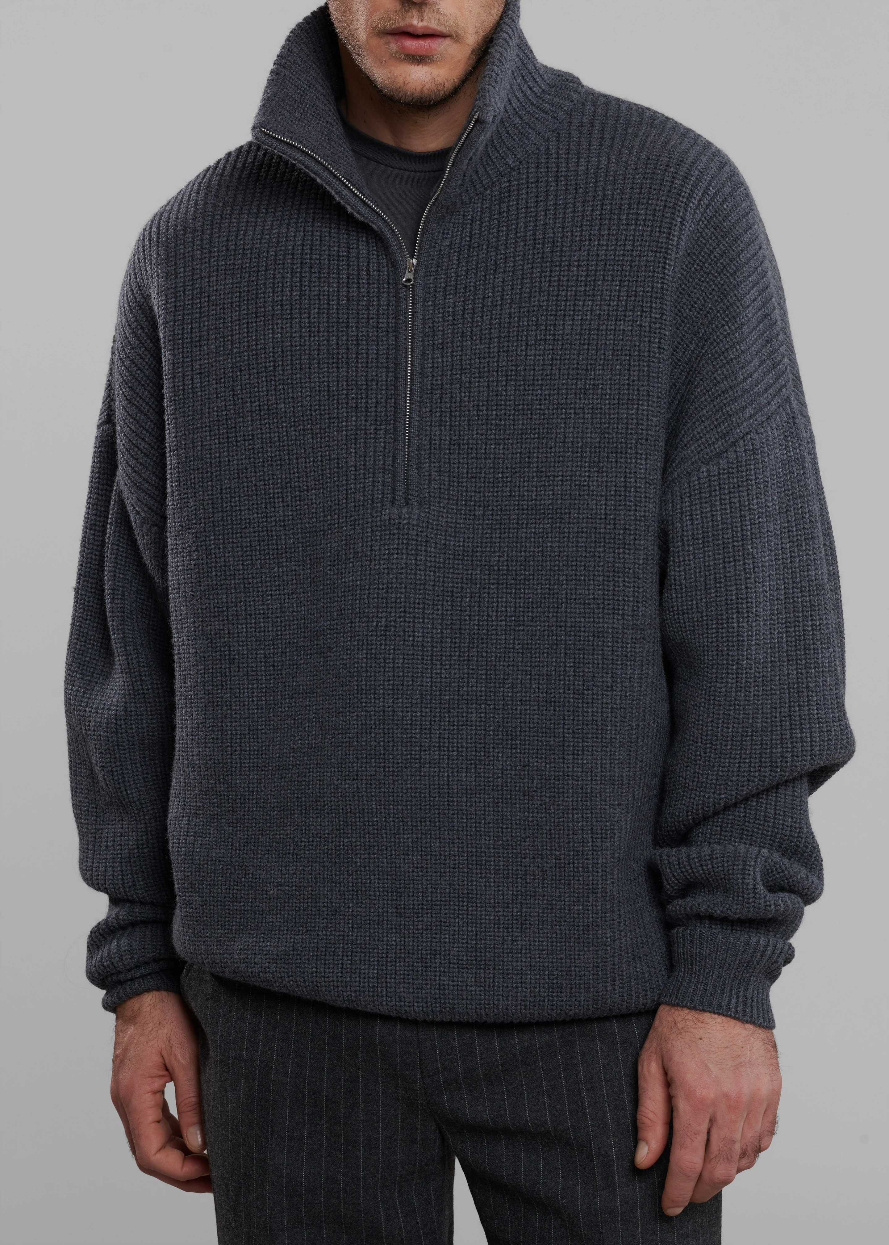 Harrison Quarter Zip Jumper - Grey Melange - Image 2