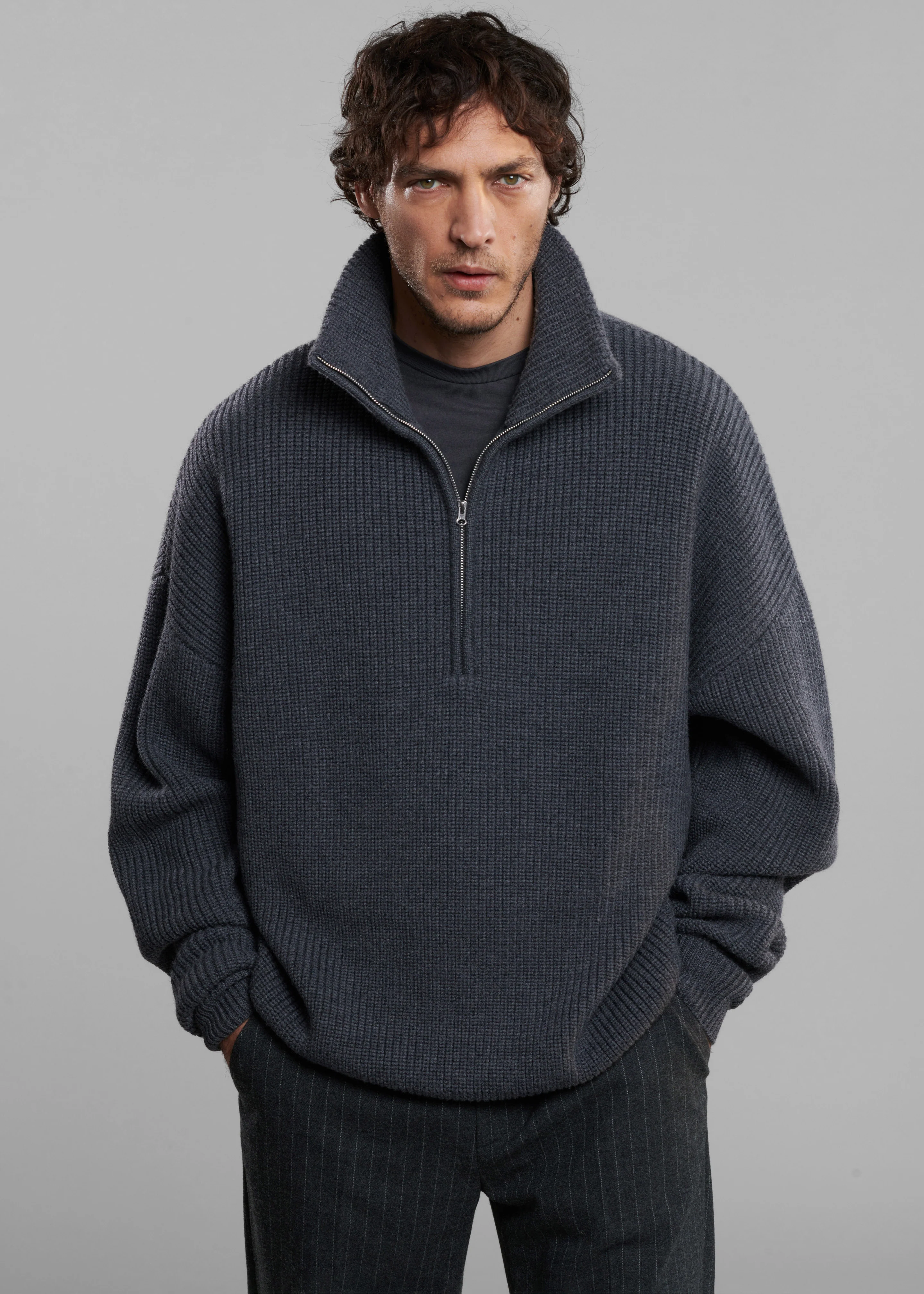 Harrison Quarter Zip Jumper - Grey Melange - Image 4