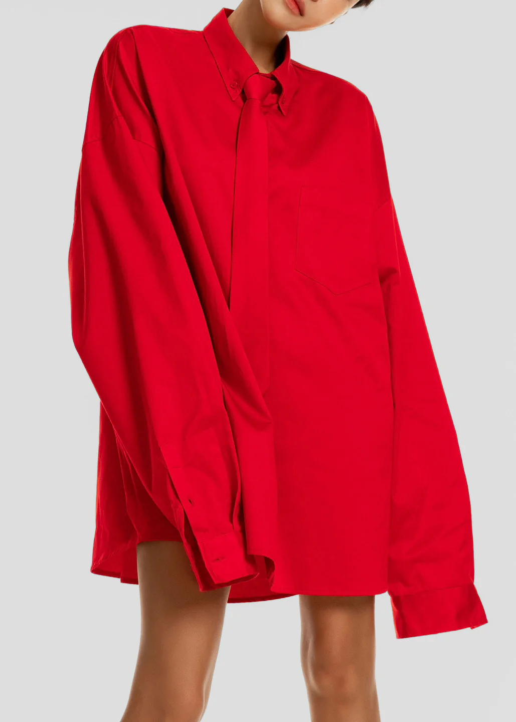 Havelock Oversized Neck-Tie Shirt - Red - Image 6