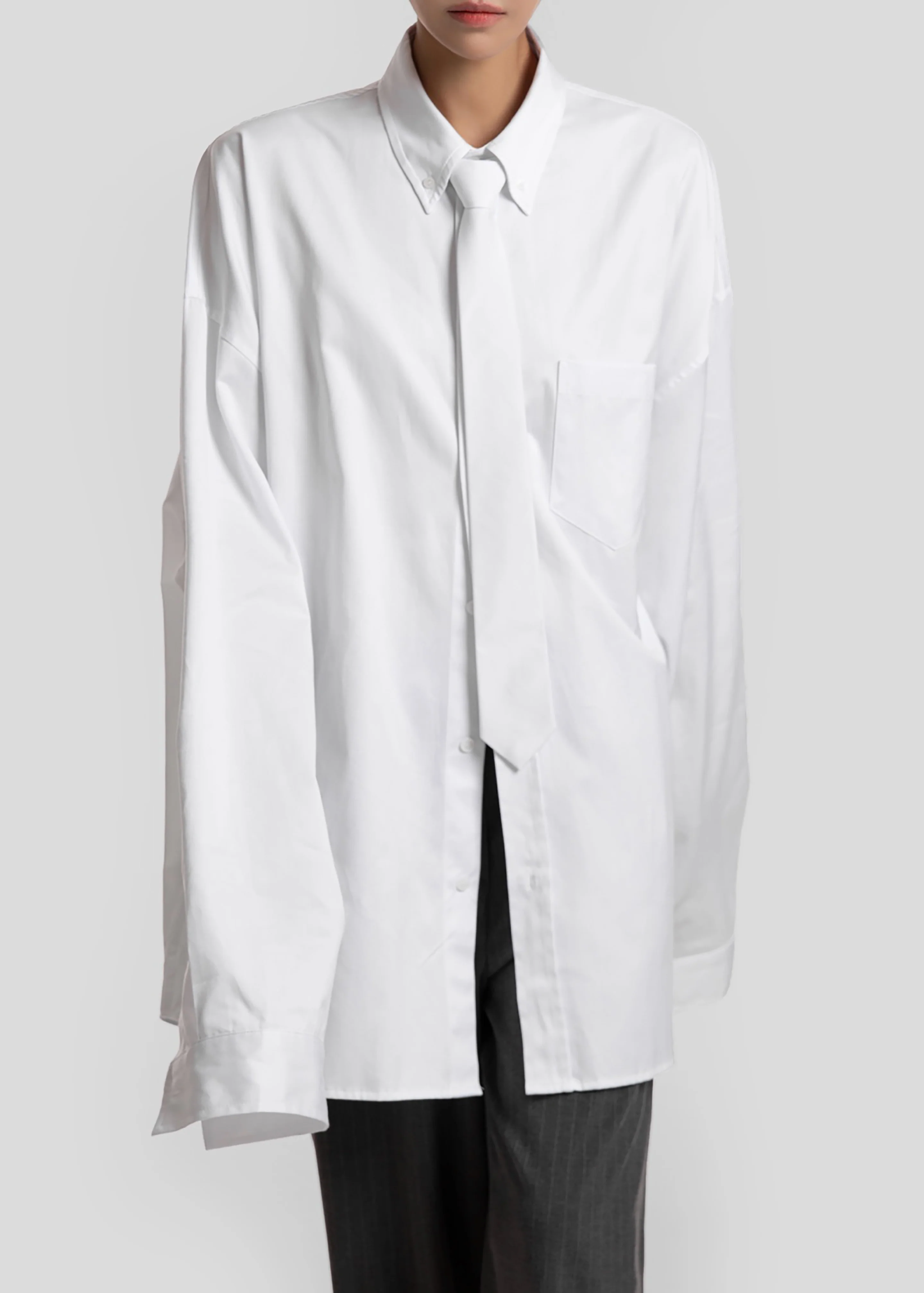 Havelock Oversized Neck-Tie Shirt - White - Image 4