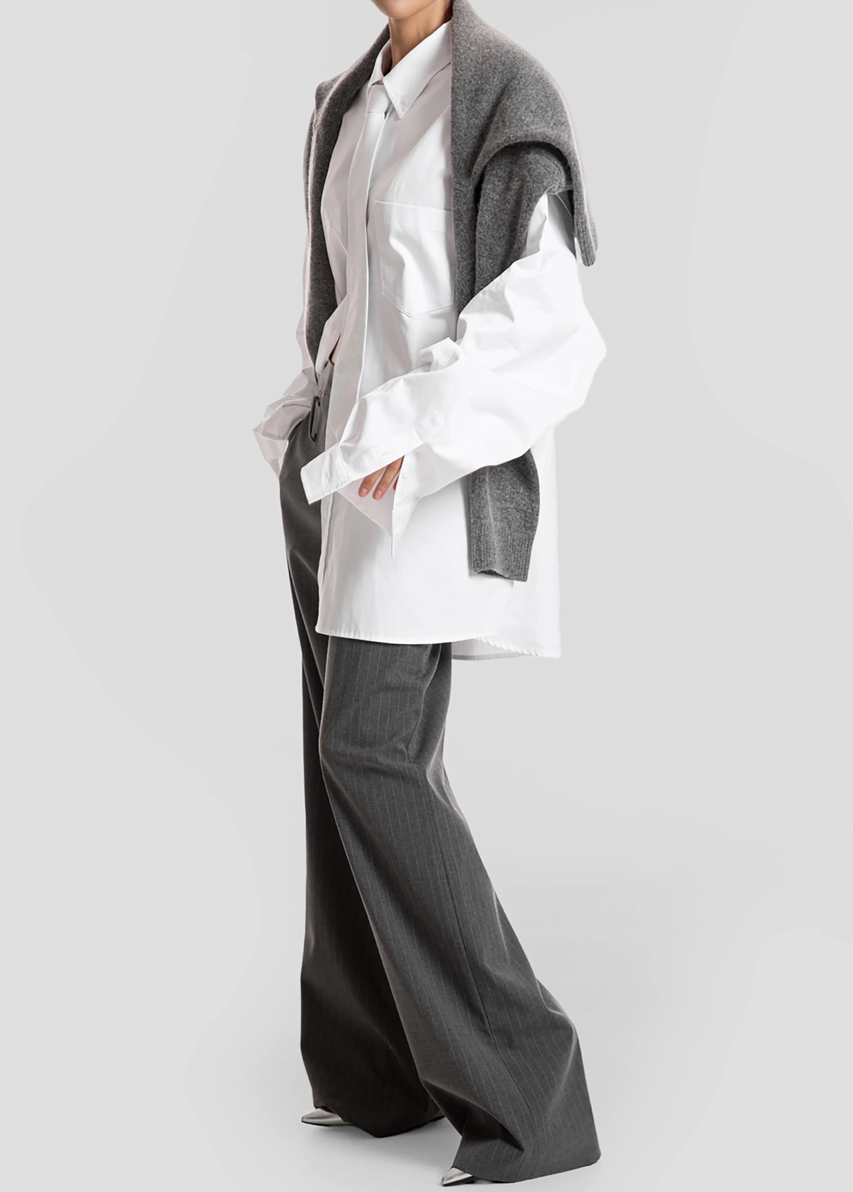 Havelock Oversized Neck-Tie Shirt - White - Image 5