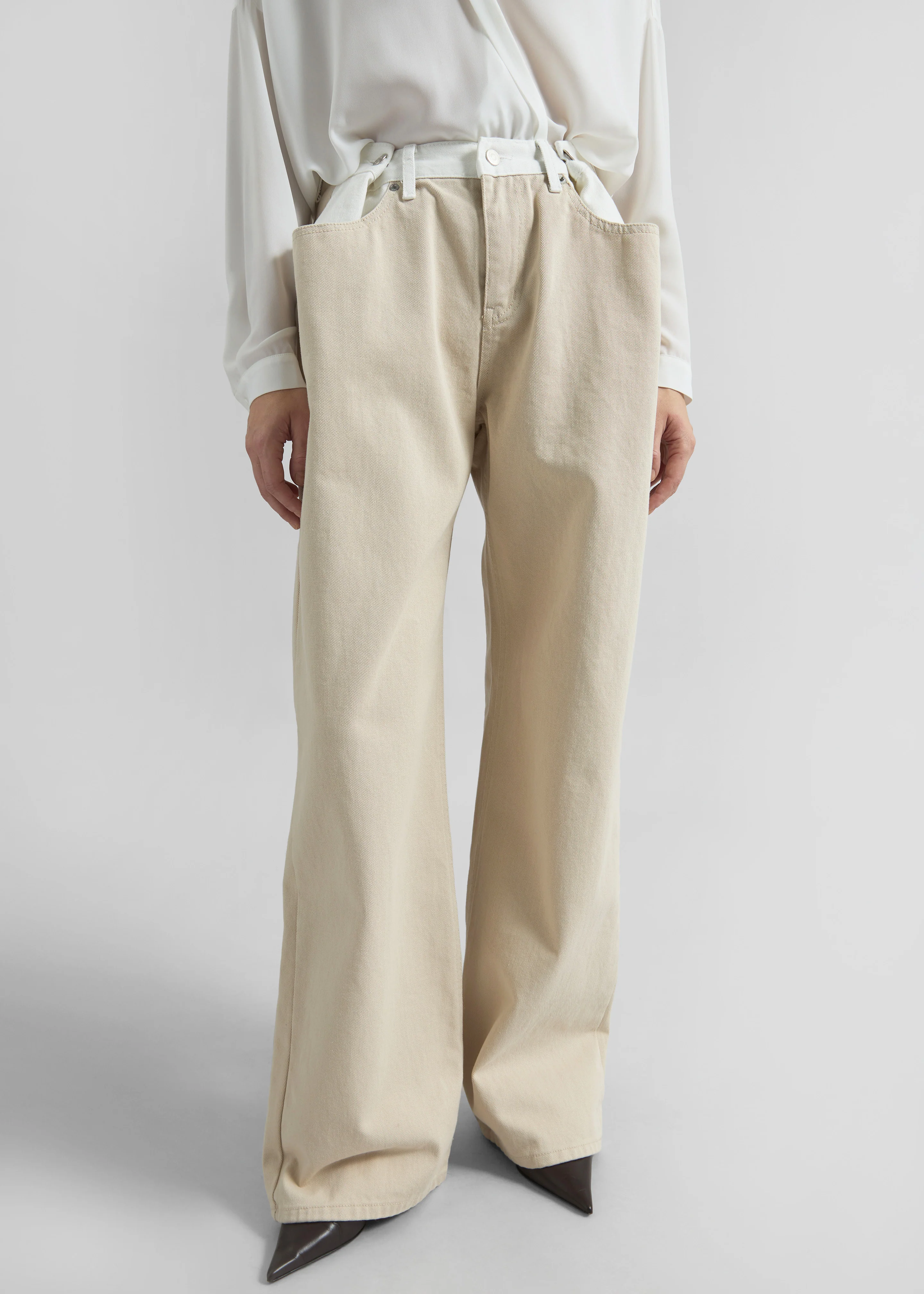 Hayla Contrast Denim Pants - Beige/Off White - Image 4