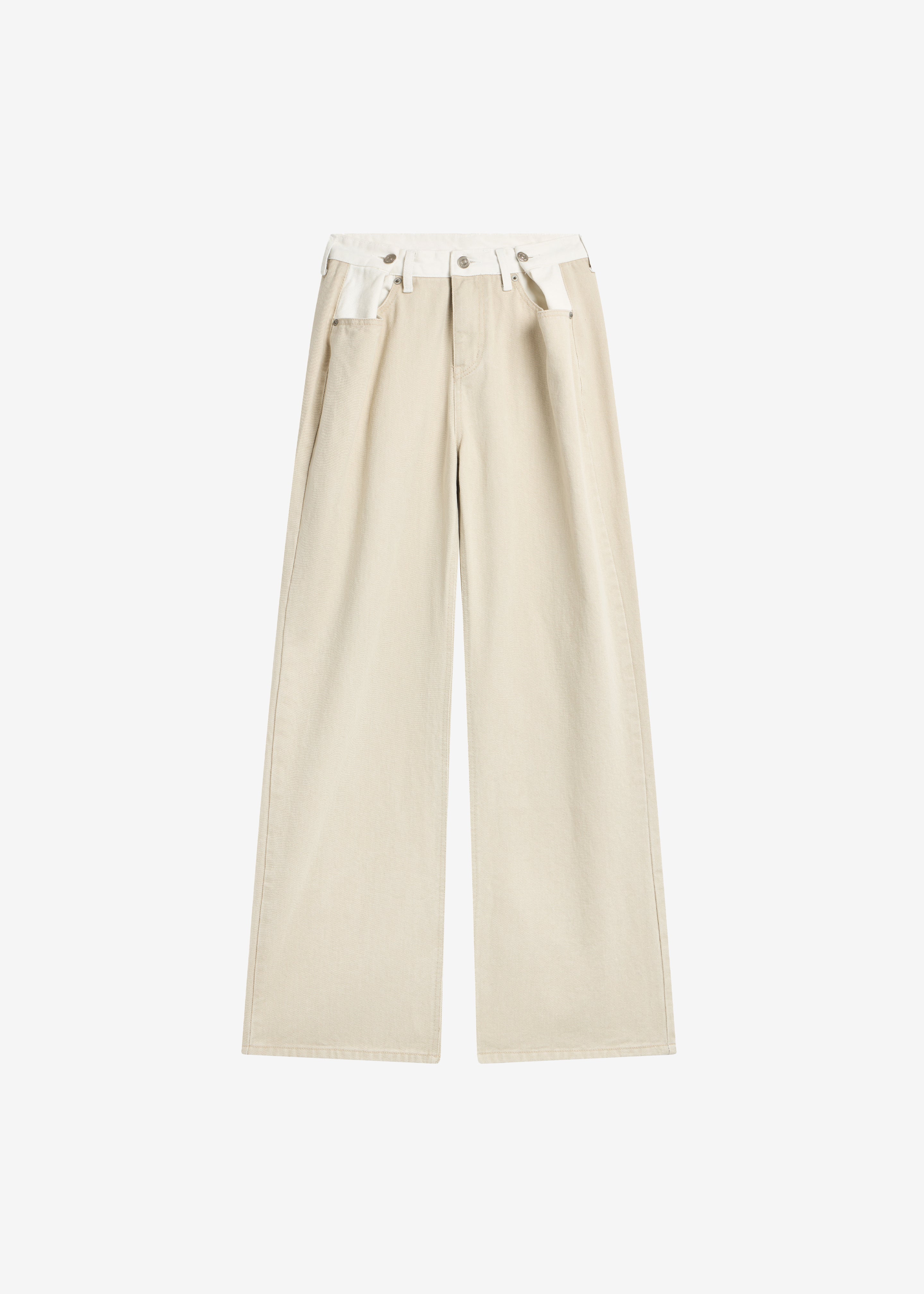 Hayla Contrast Denim Pants - Beige/Off White - Image 9