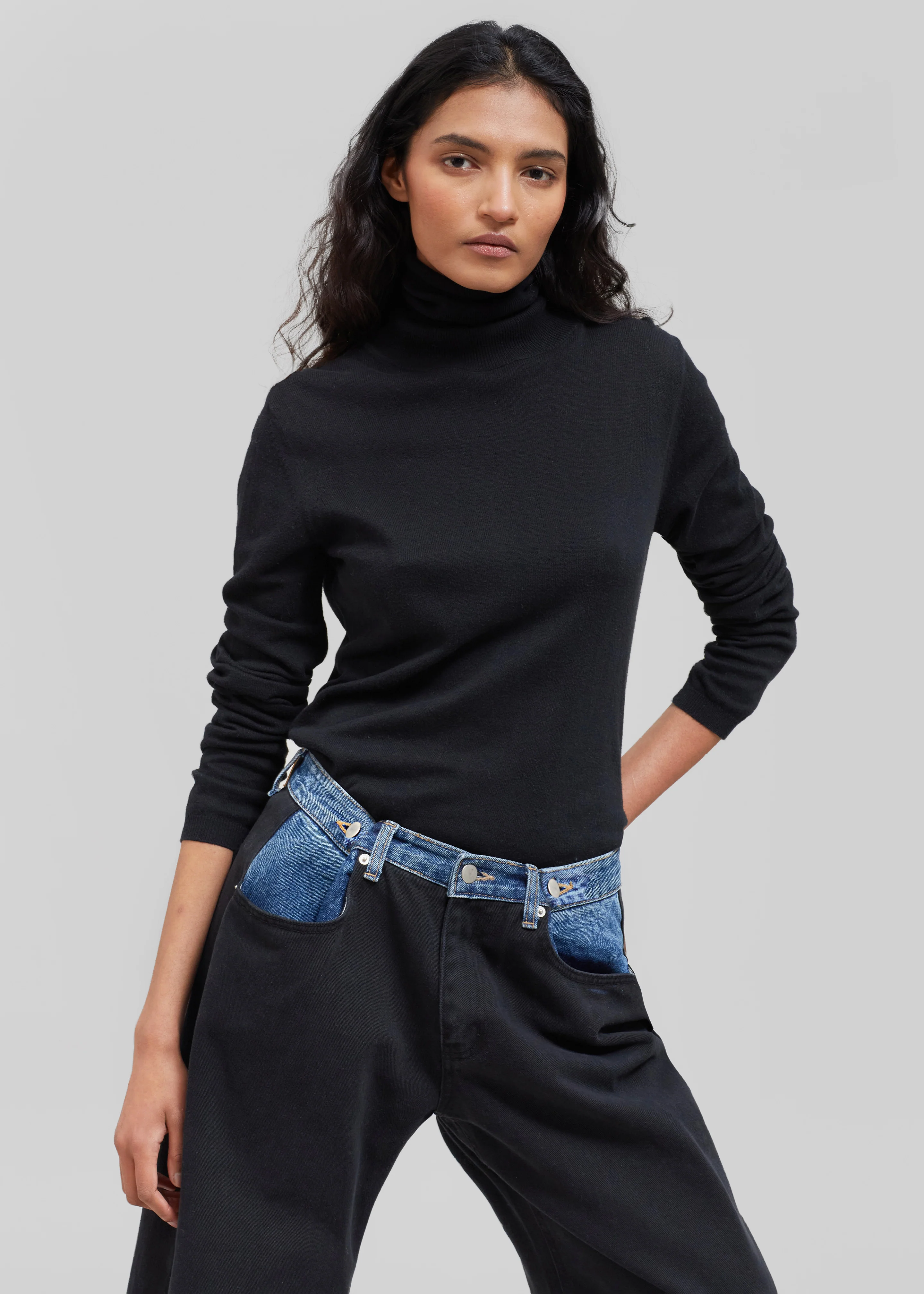 Hayla Contrast Denim Pants - Black/Blue - Image 4