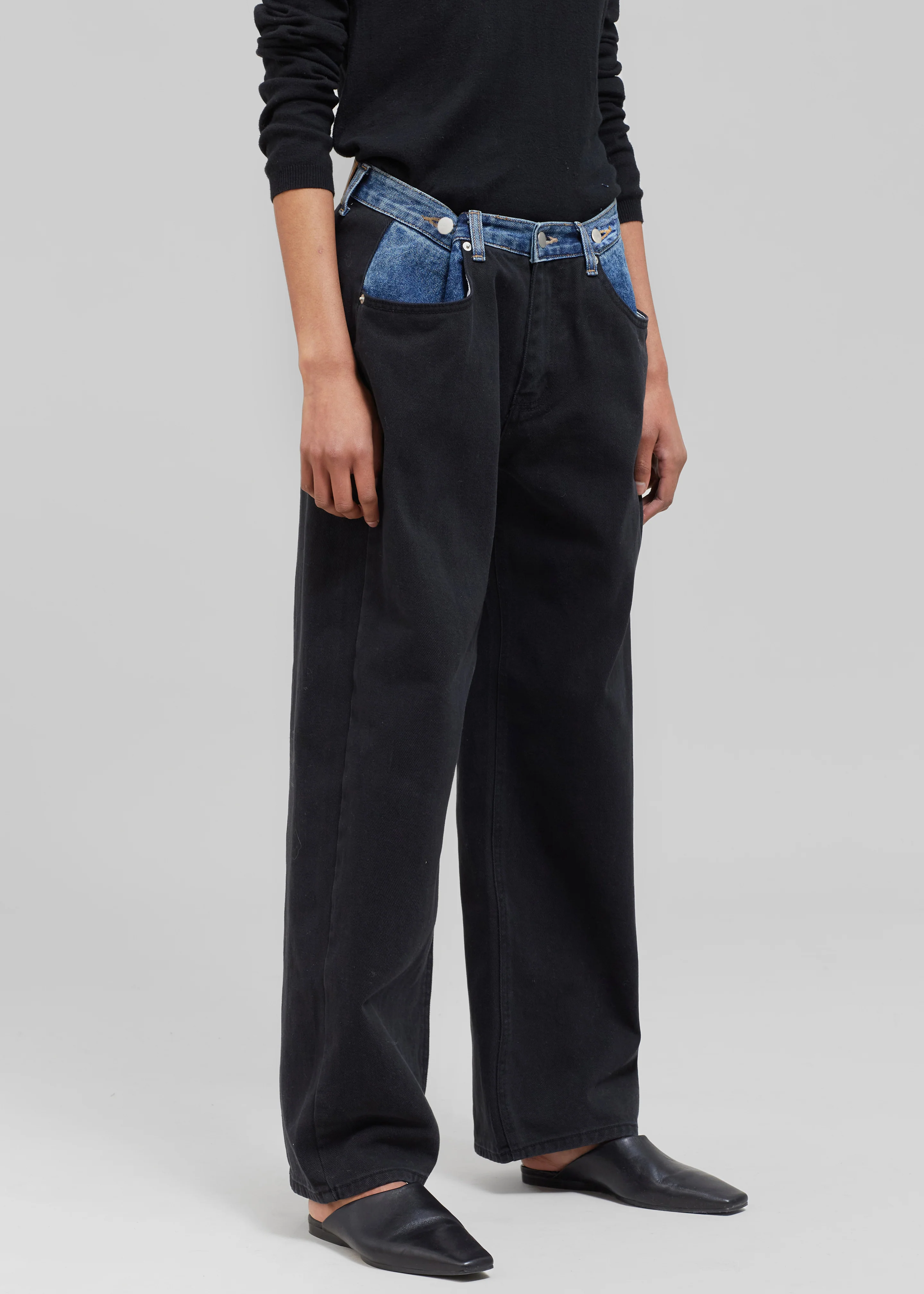 Hayla Contrast Denim Pants - Black/Blue - Image 7