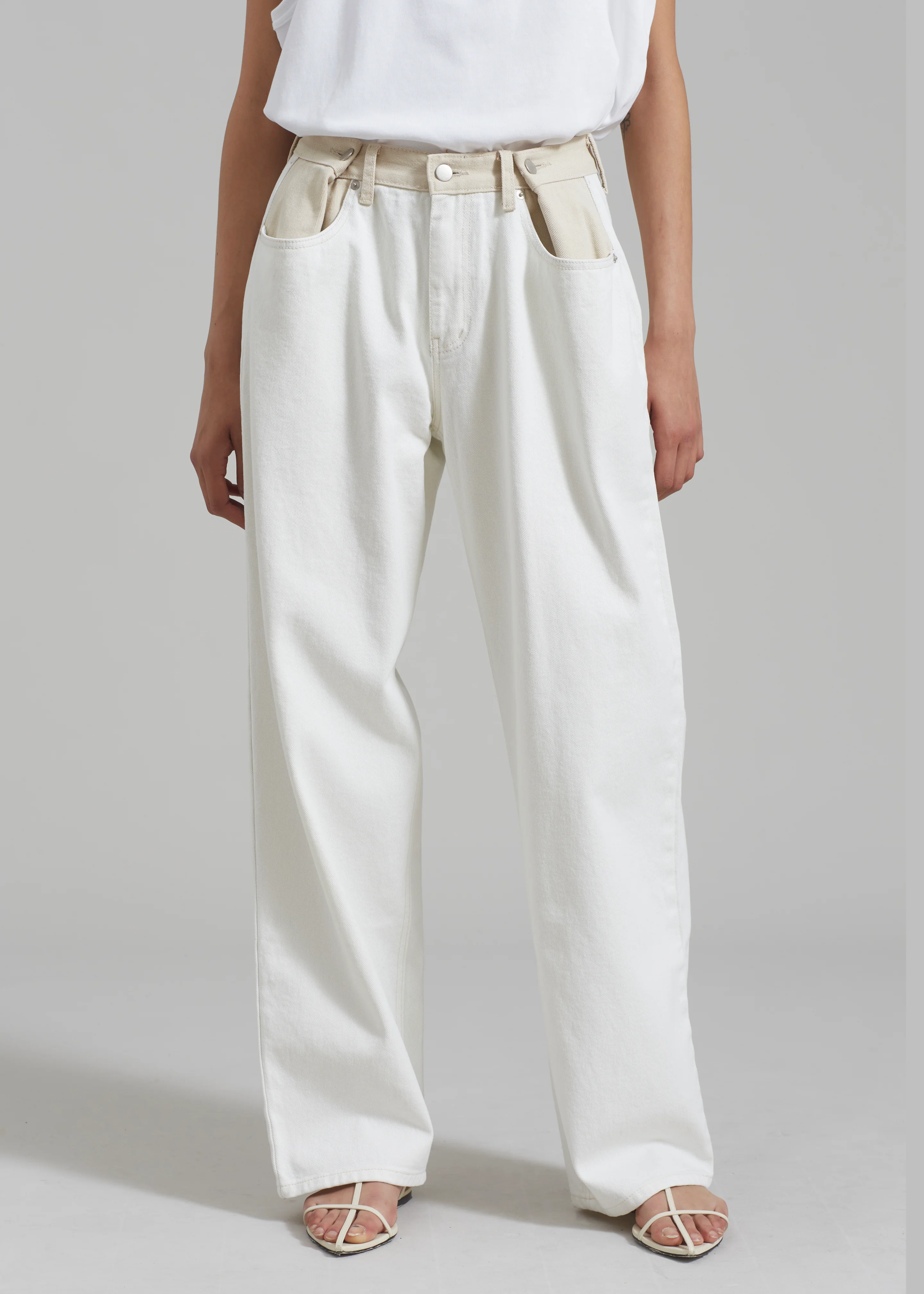 Hayla Contrast Denim Pants - Off White/Beige - Image 10