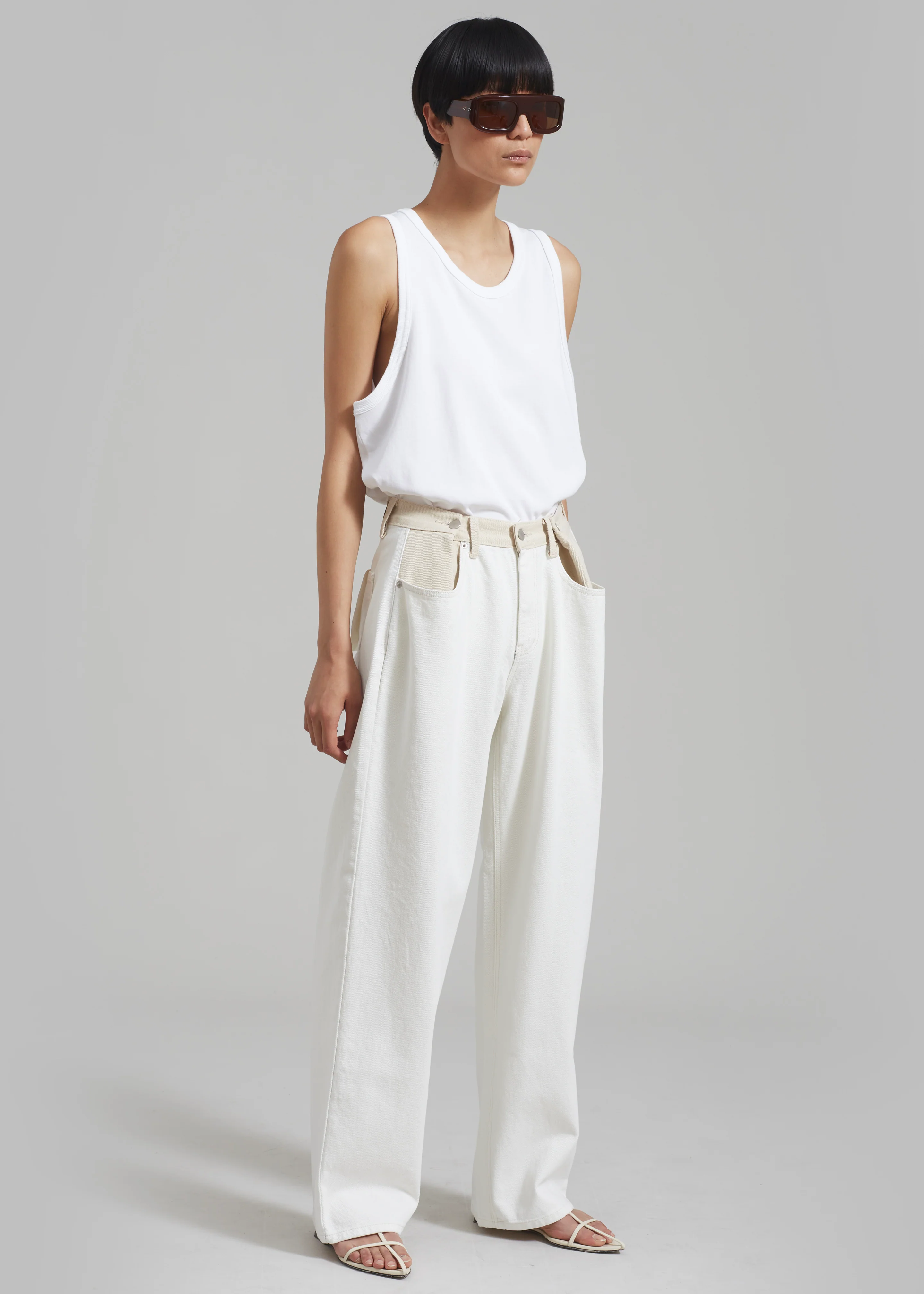 Hayla Contrast Denim Pants - Off White/Beige - Image 11