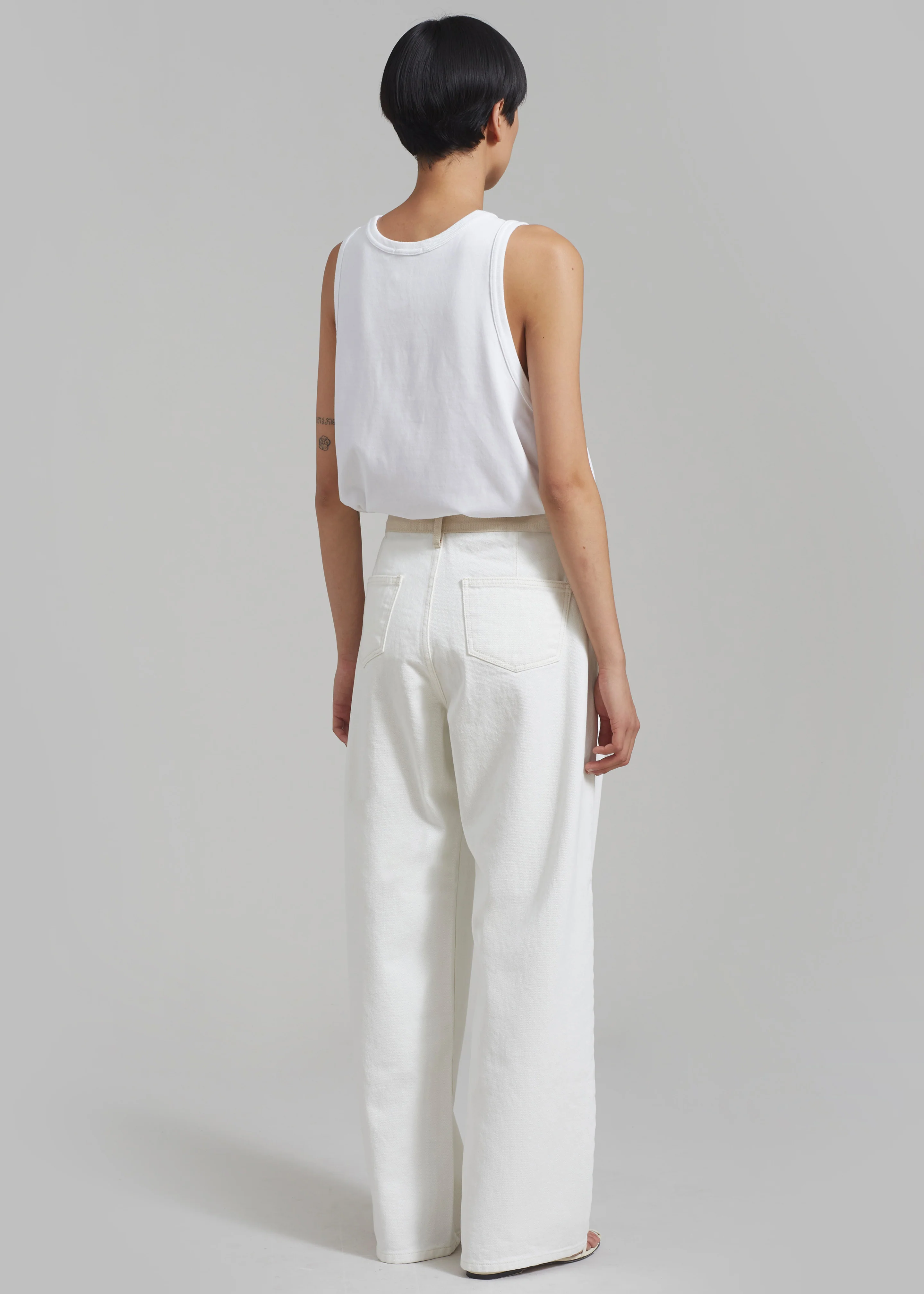 Hayla Contrast Denim Pants - Off White/Beige - Image 12