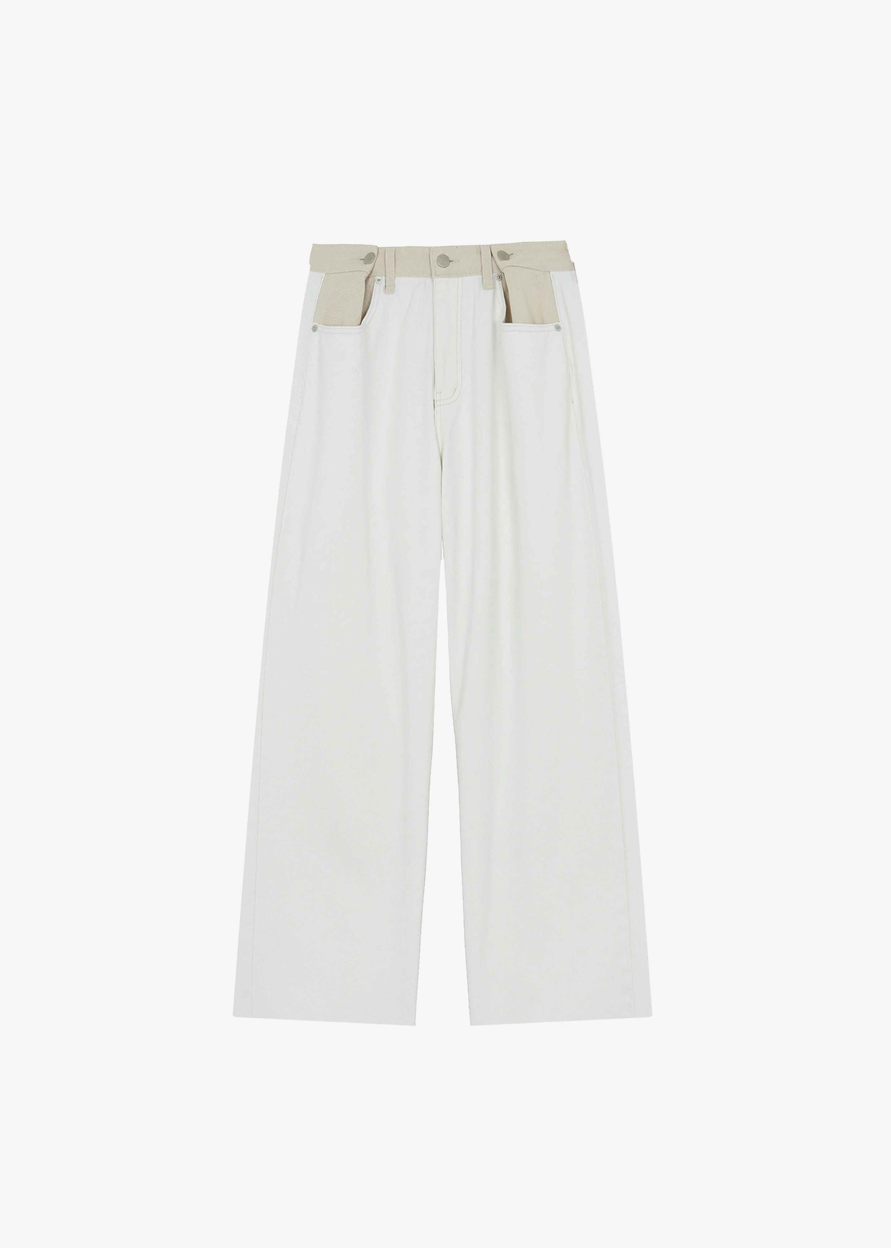 Hayla Contrast Denim Pants - Off White/Beige - Image 13