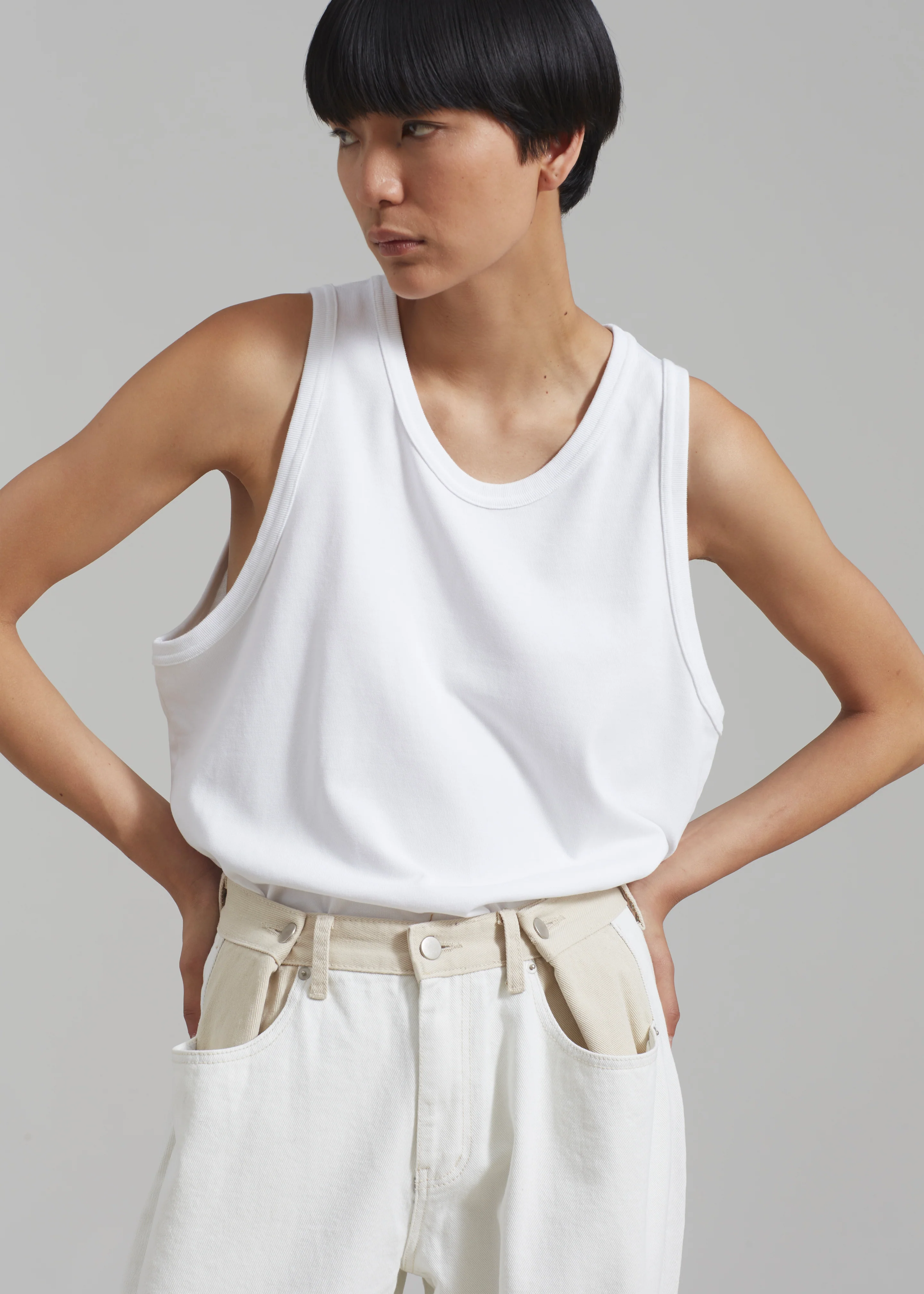 Hayla Contrast Denim Pants - Off White/Beige - Image 4
