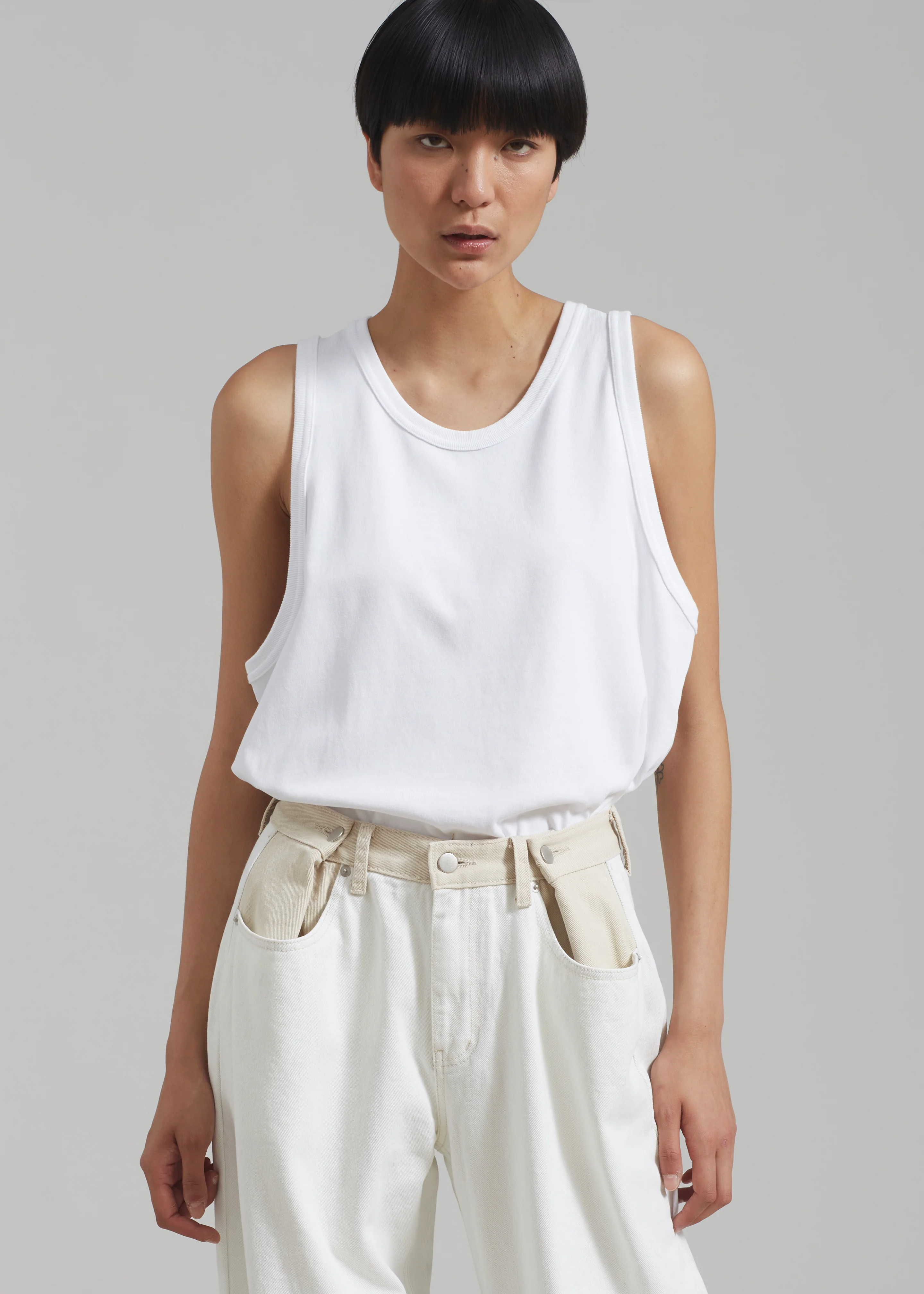 Hayla Contrast Denim Pants - Off White/Beige - Image 9
