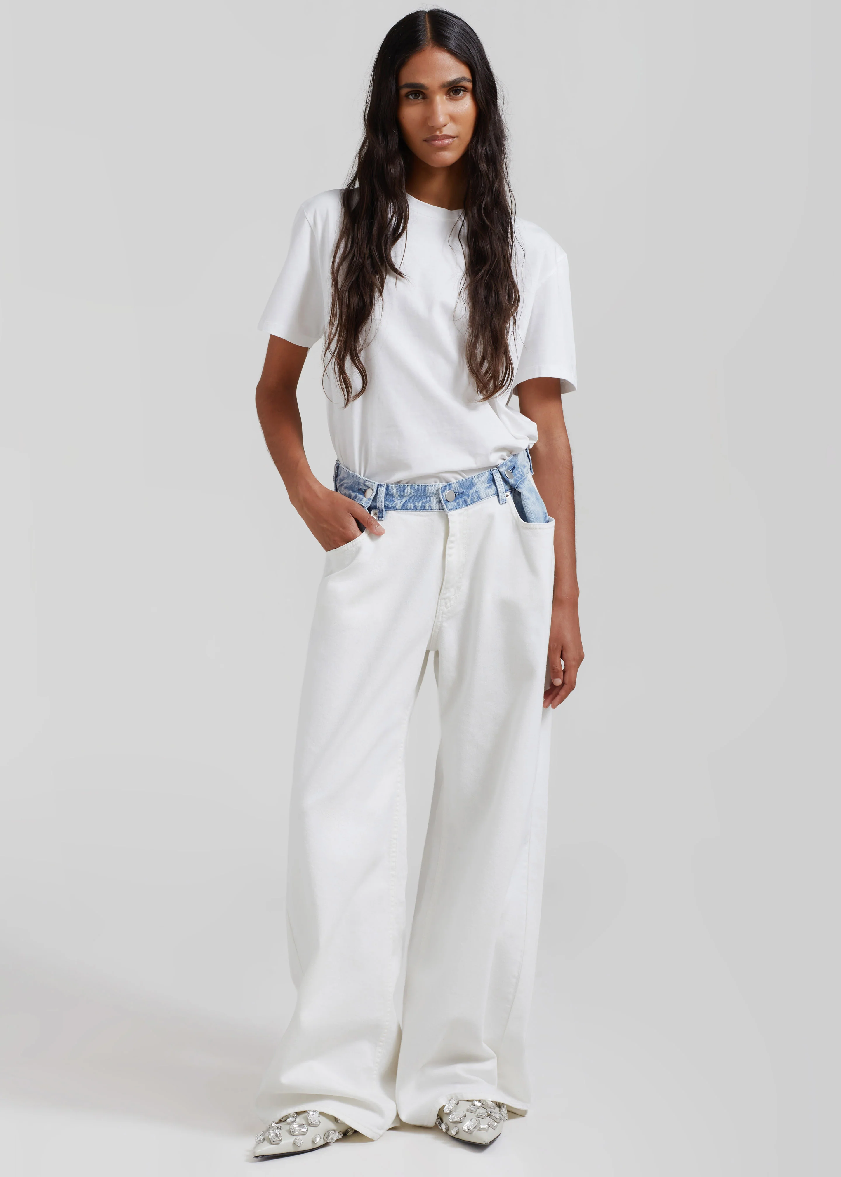 Hayla Contrast Denim Pants - Off White/Blue - Image 4