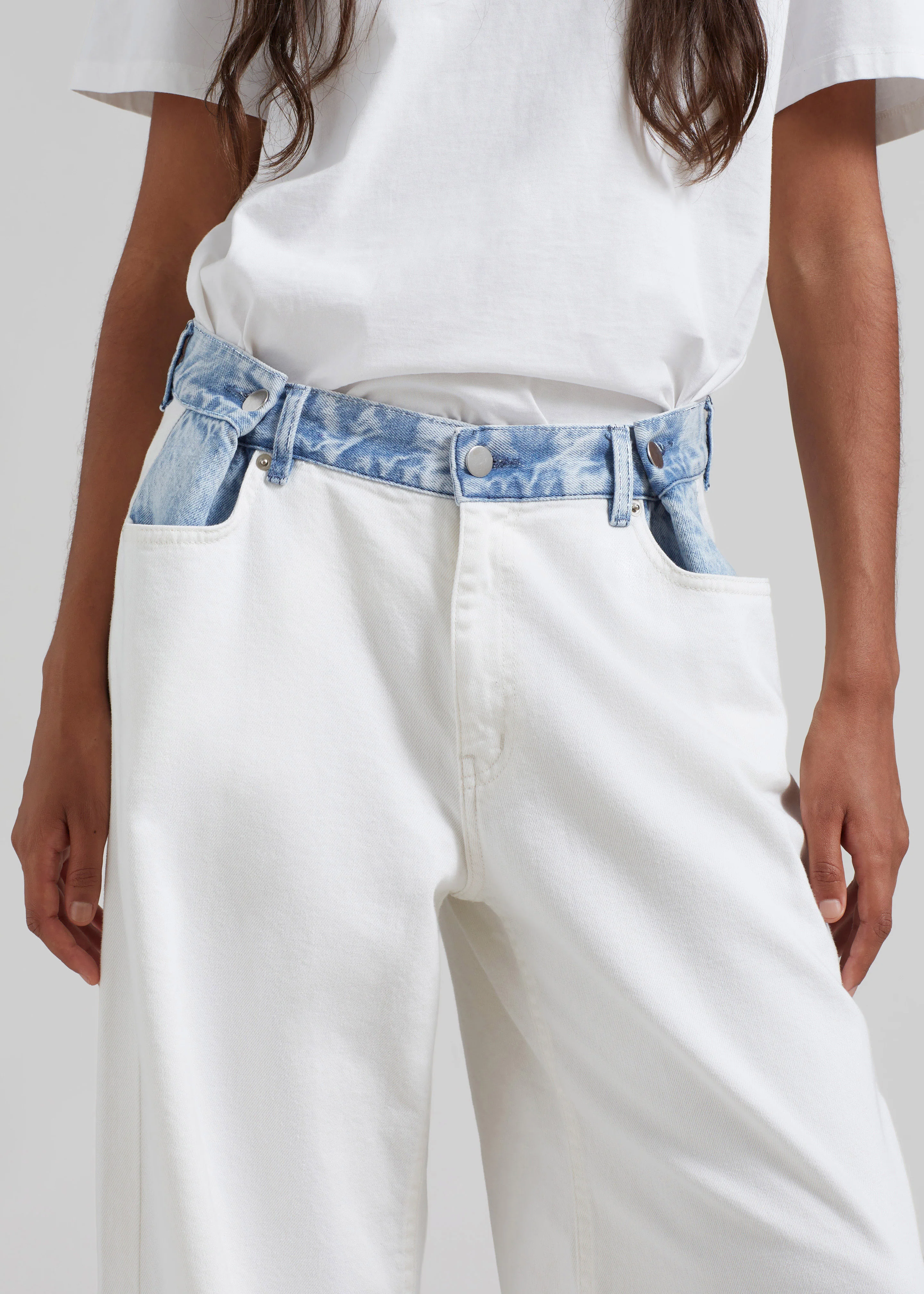 Hayla Contrast Denim Pants - Off White/Blue - Image 8
