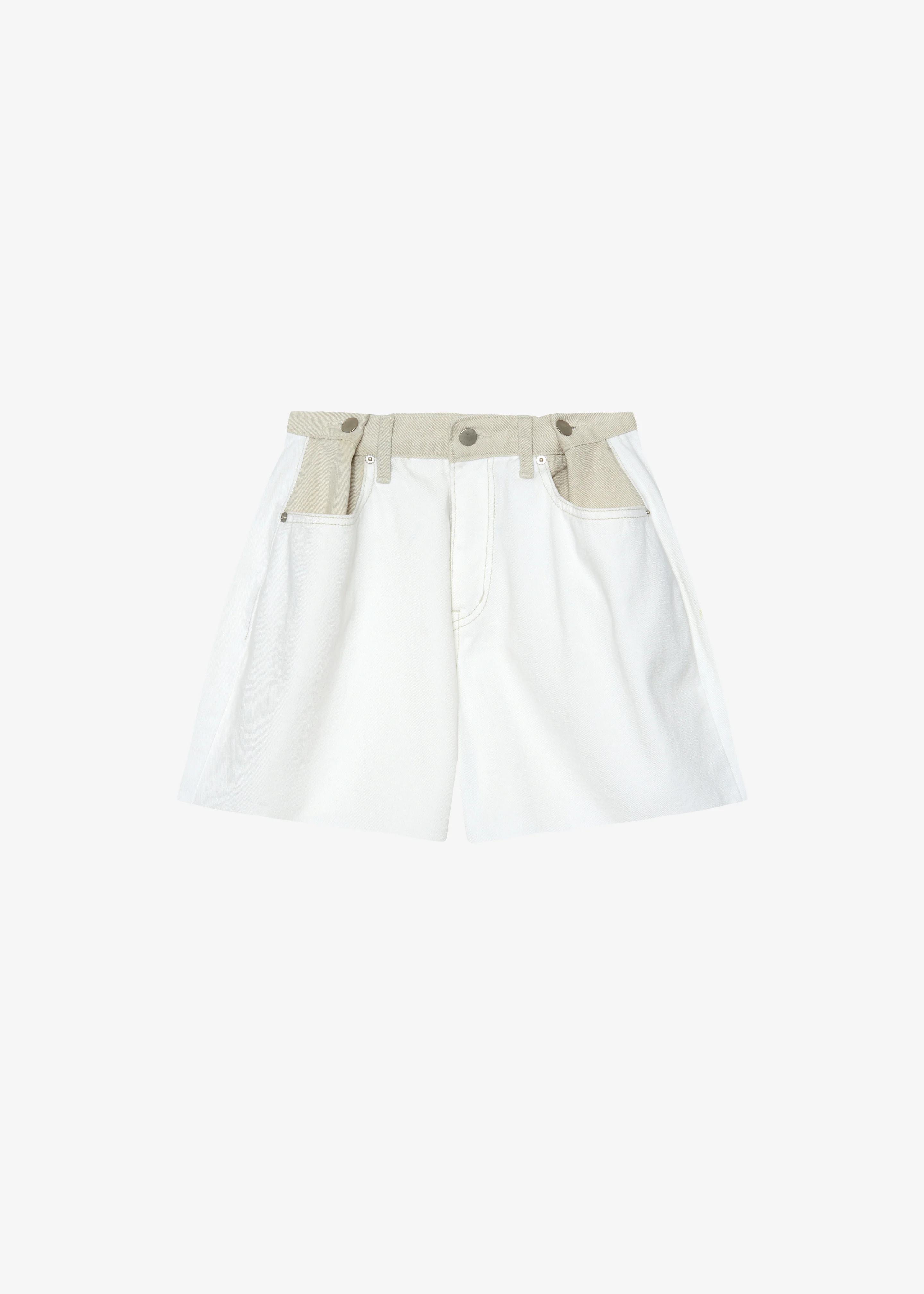 Hayla Contrast Denim Shorts - Off White/Beige - Image 12