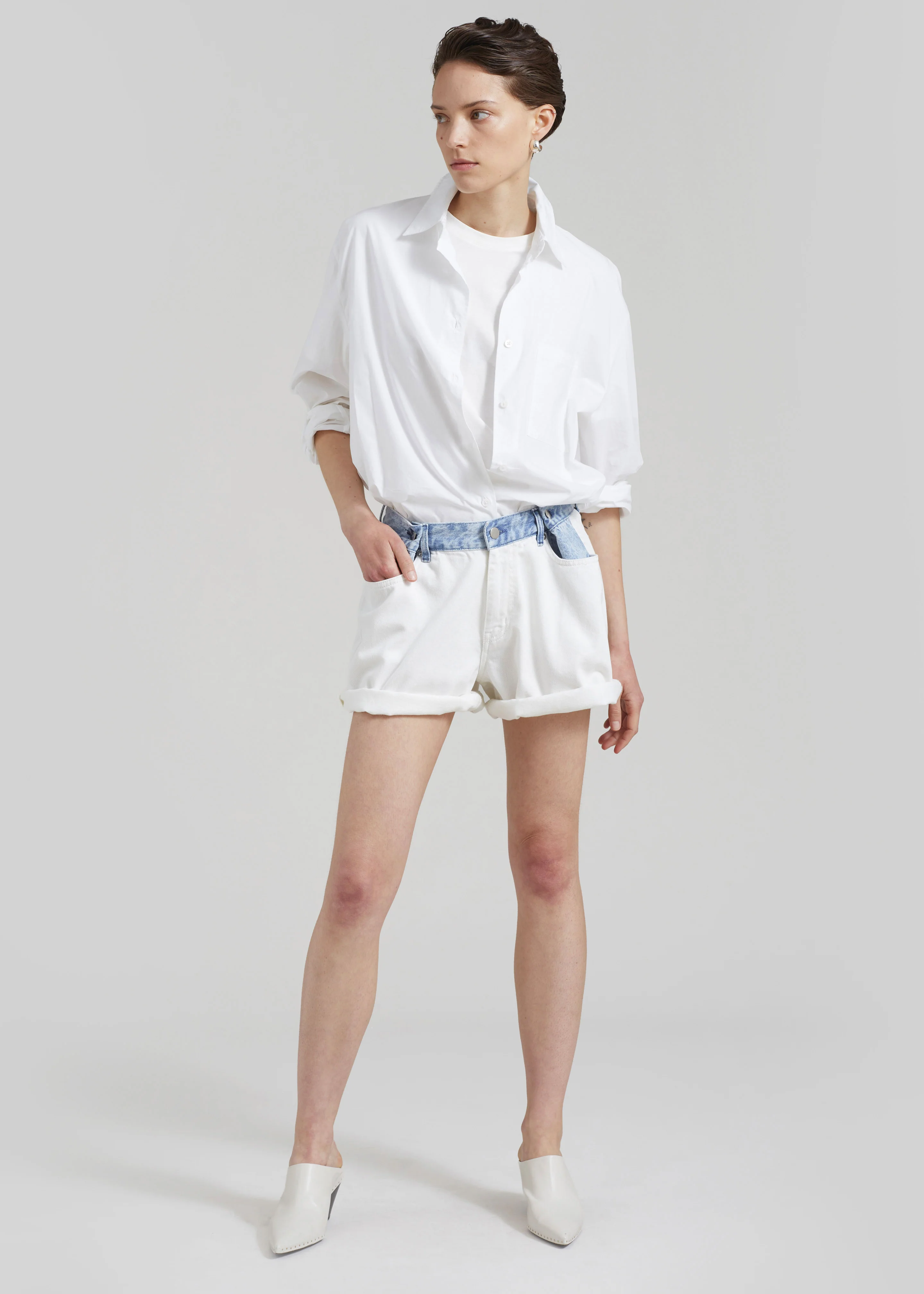 Hayla Contrast Denim Shorts - Off White/Blue - Image 3