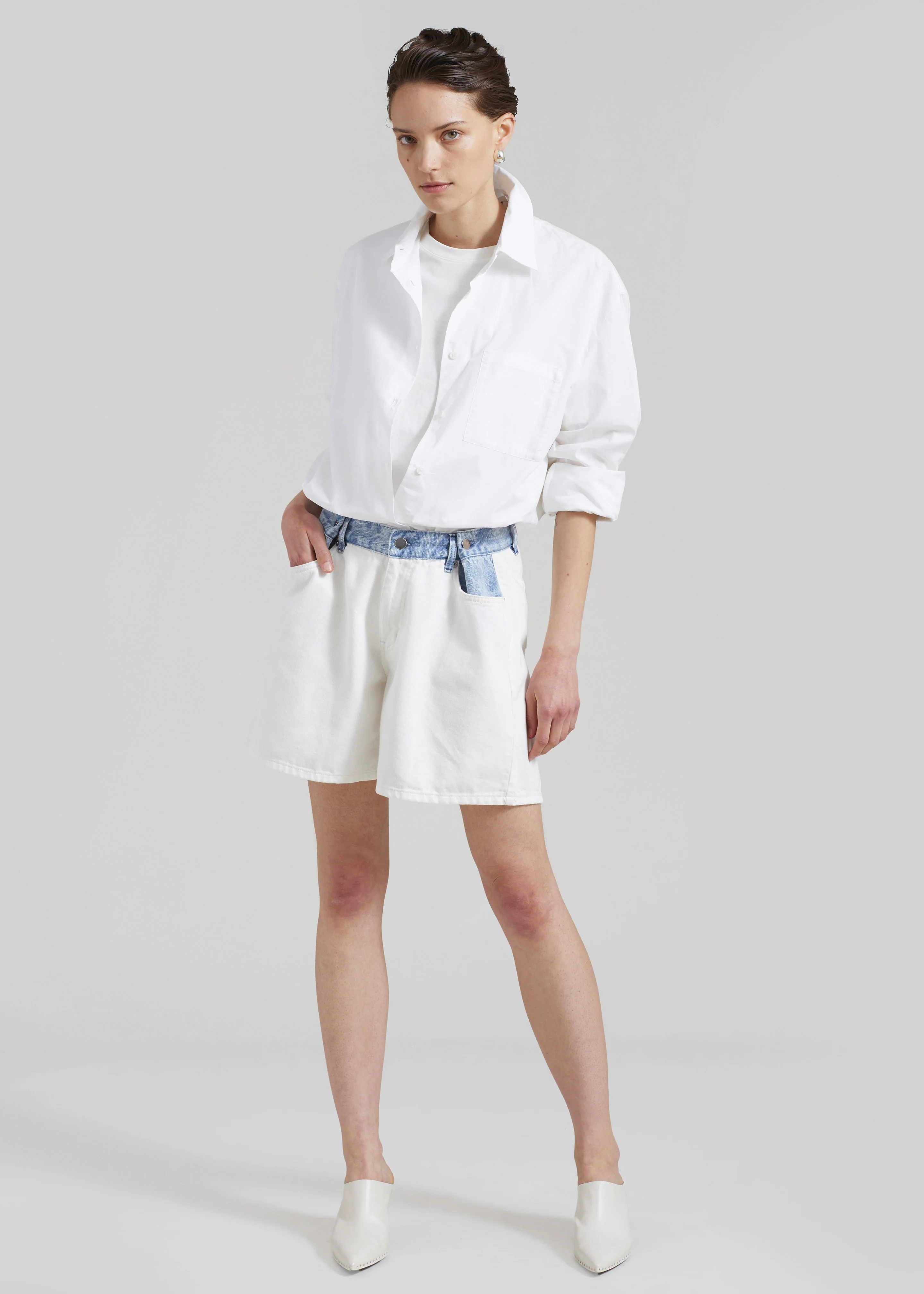 Hayla Contrast Denim Shorts - Off White/Blue - Image 8