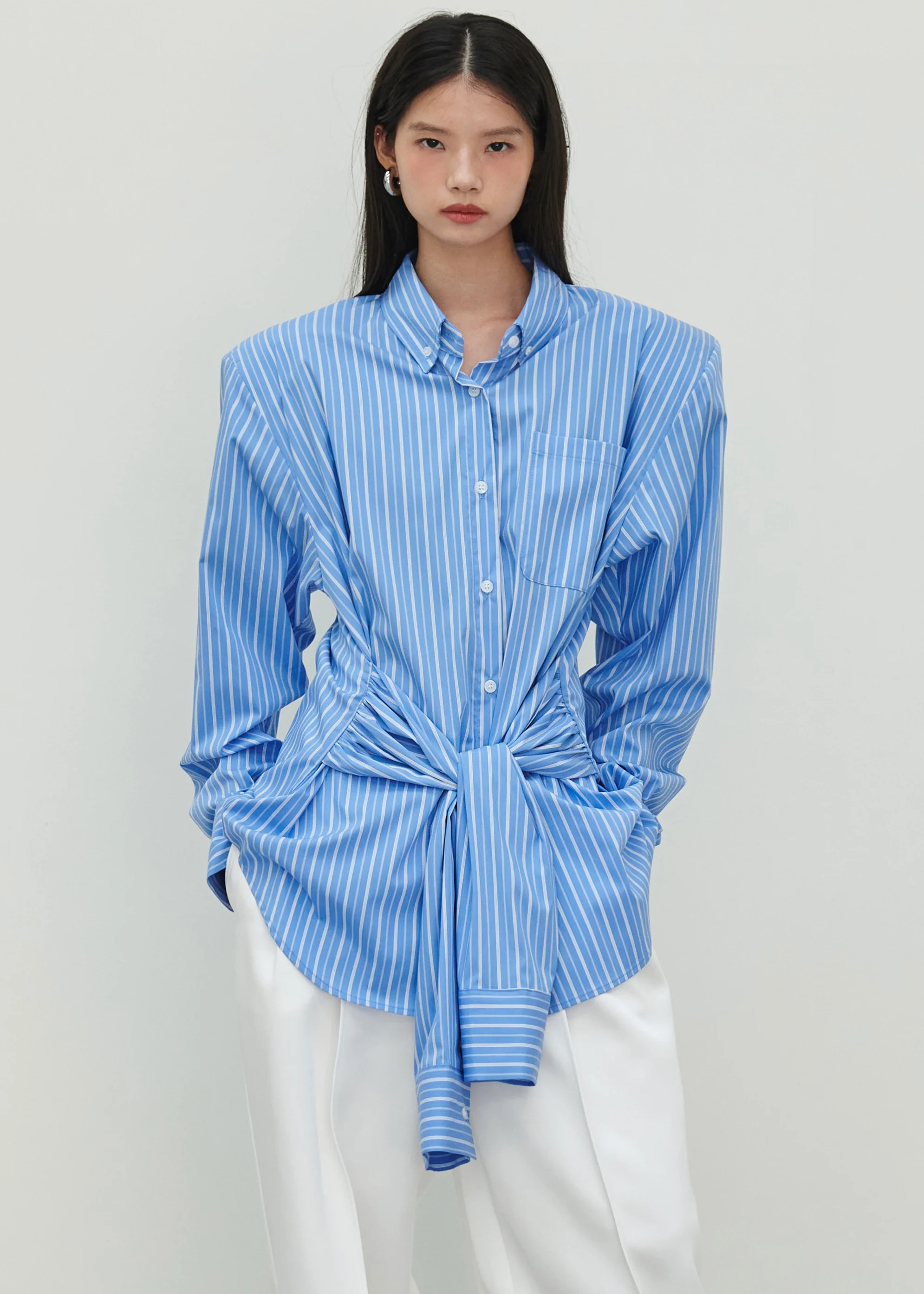 Heaton Double-Sleeve Padded Shirt - Blue/White Stripe - Image 3