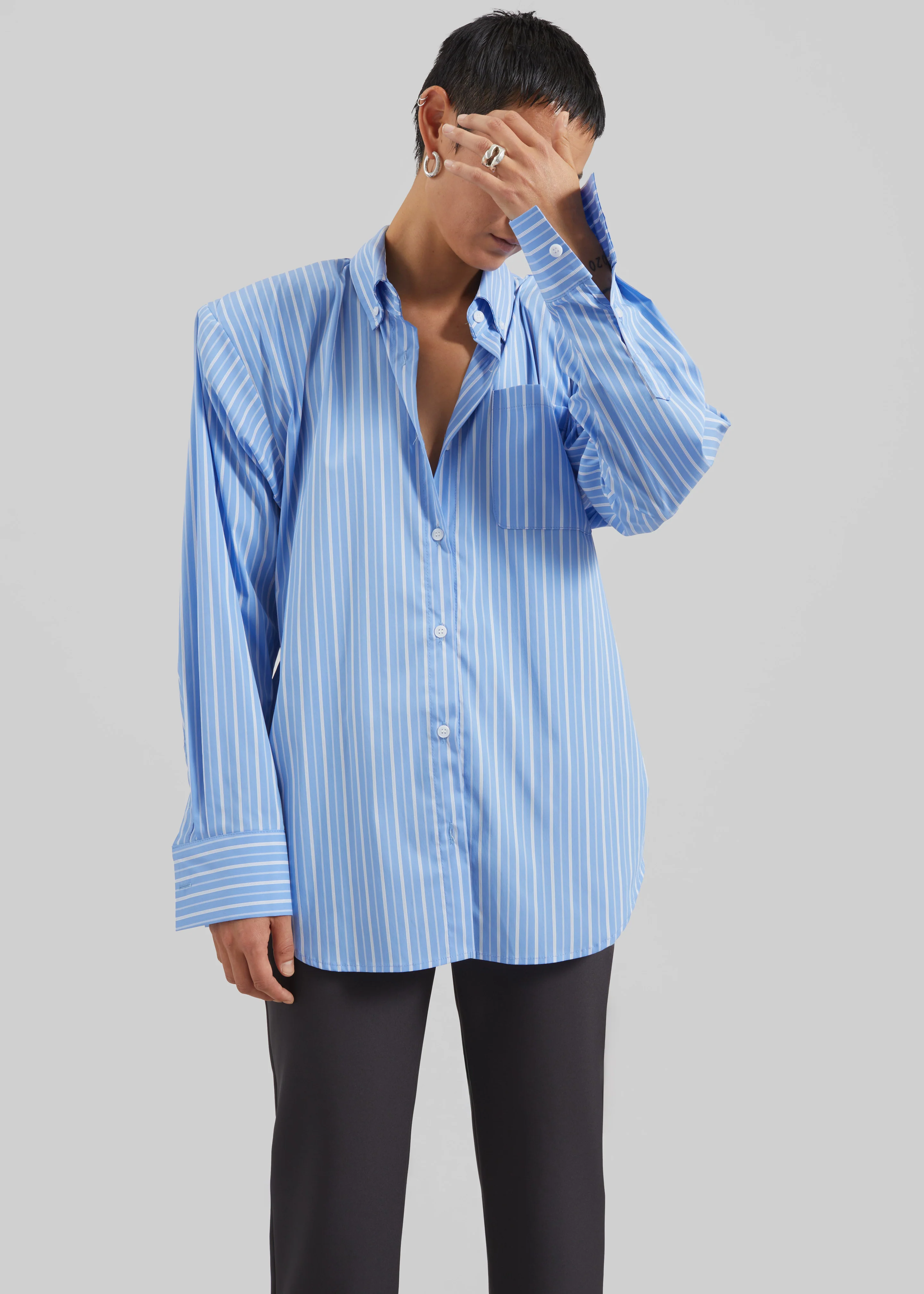 Heaton Double-Sleeve Padded Shirt - Blue/White Stripe - Image 4