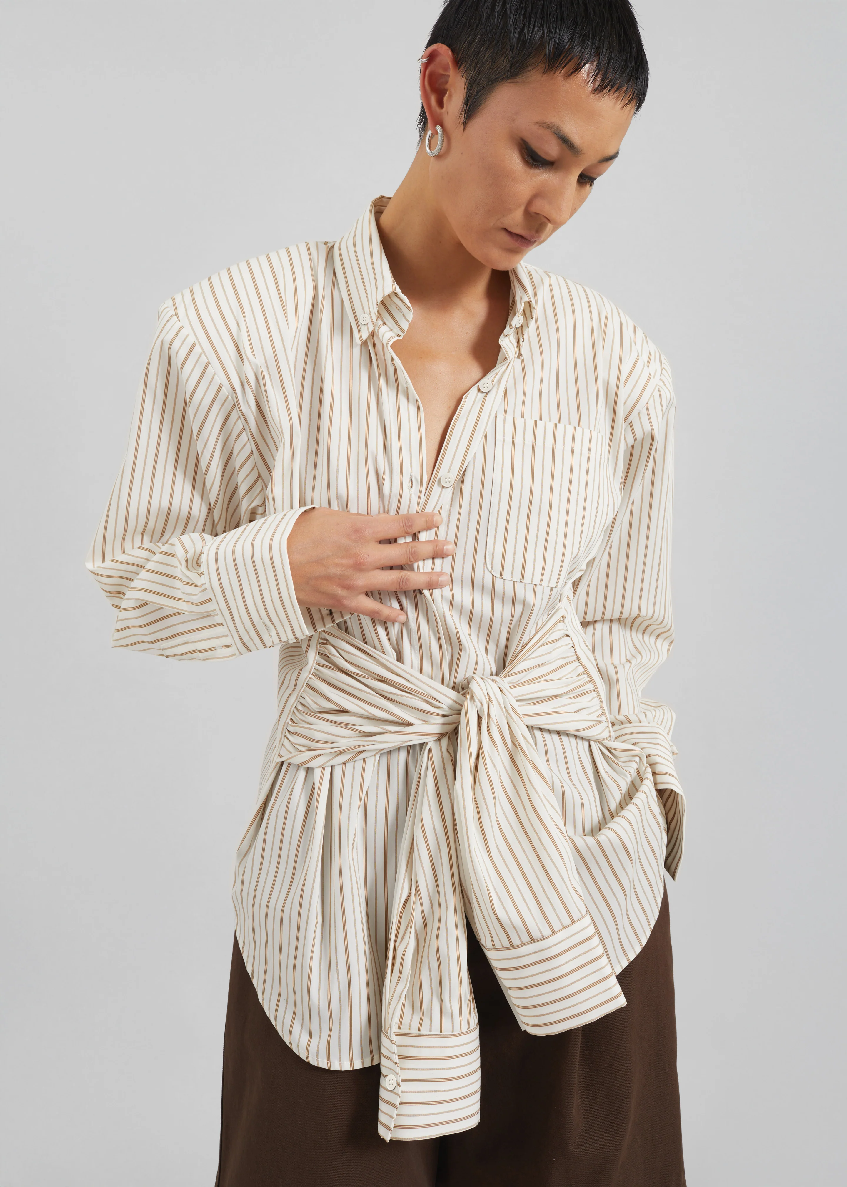 Heaton Double-Sleeve Padded Shirt - White/Brown Stripe - Image 4