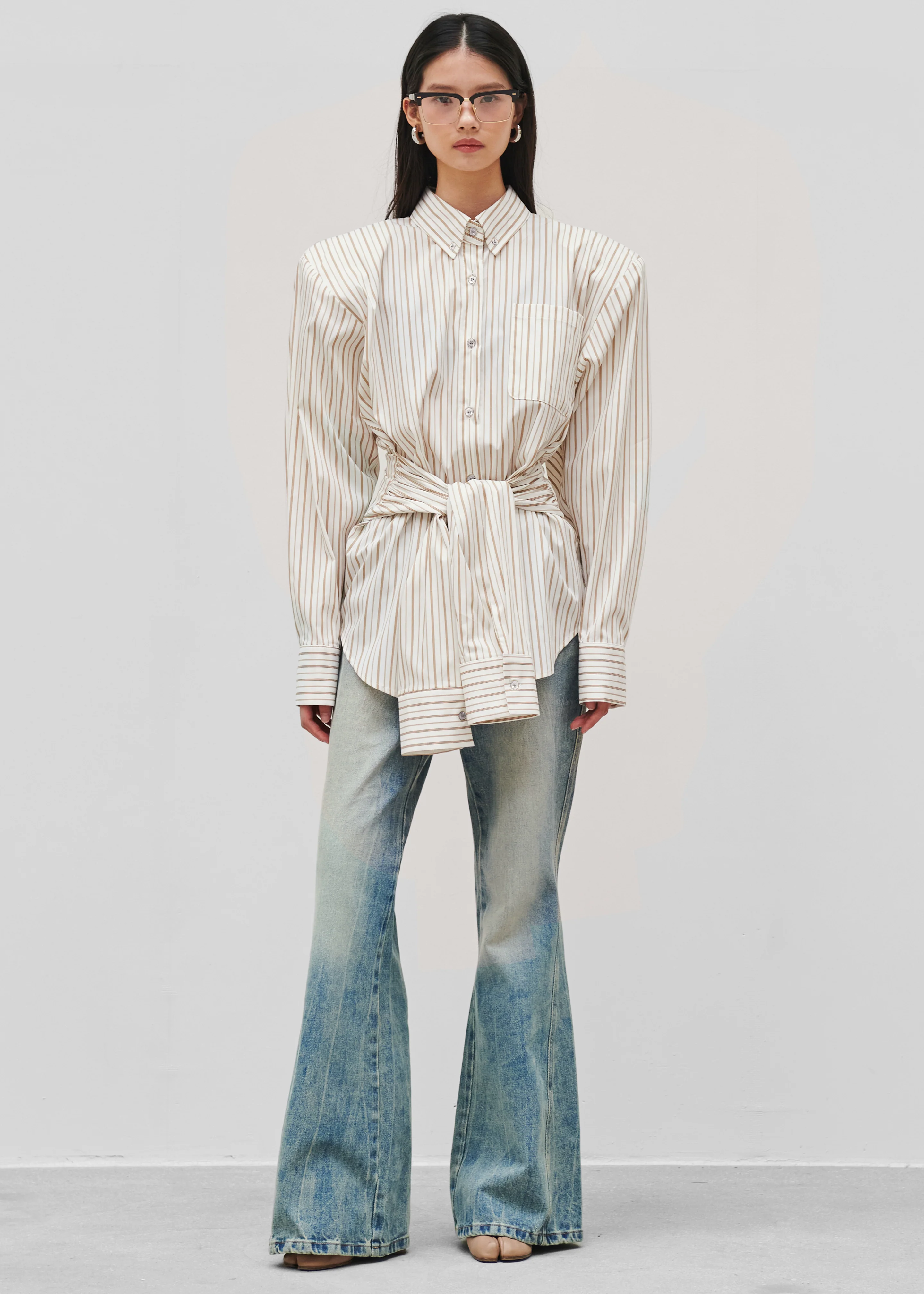 Heaton Double-Sleeve Padded Shirt - White/Brown Stripe - Image 7