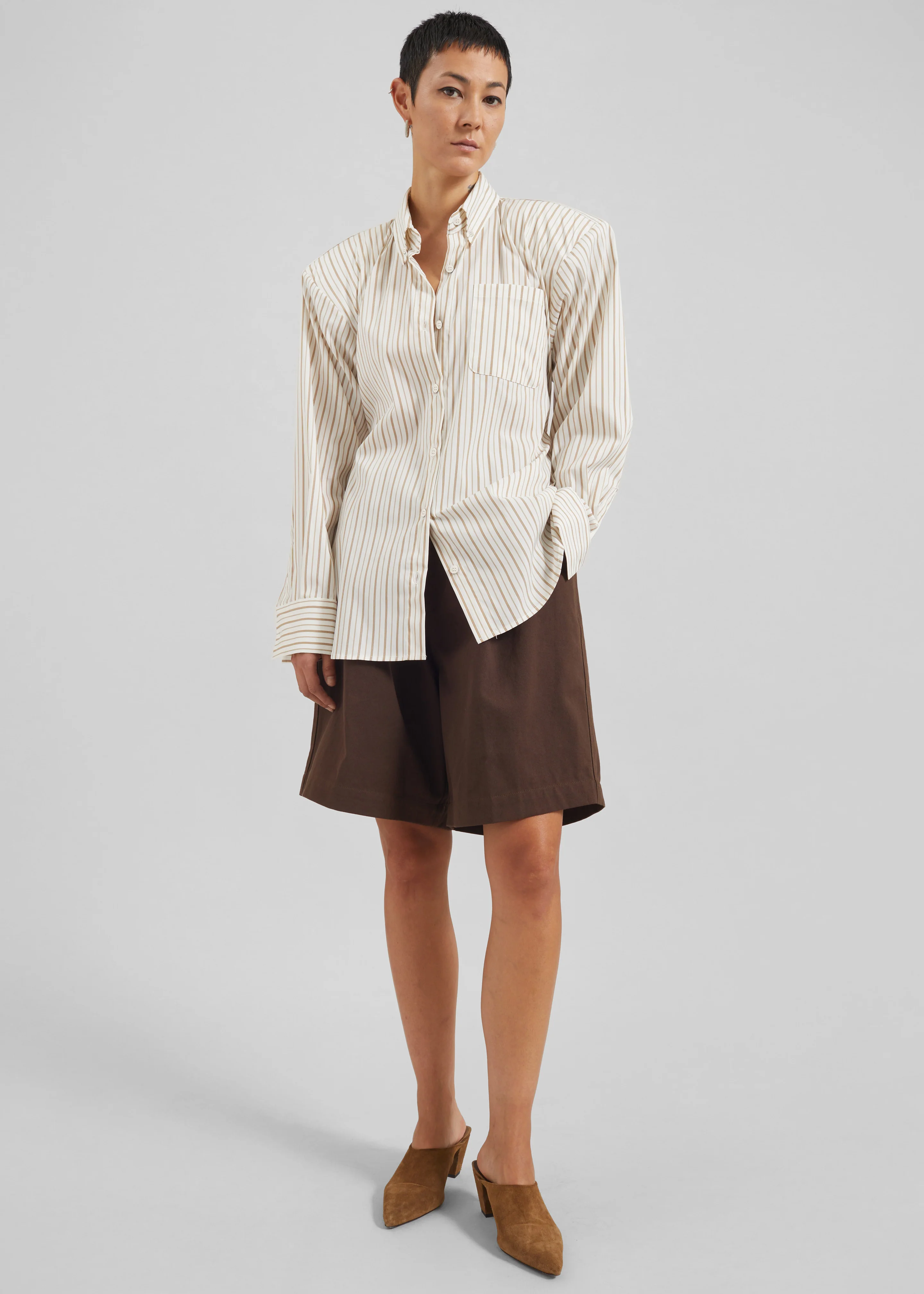 Heaton Double-Sleeve Padded Shirt - White/Brown Stripe - Image 9