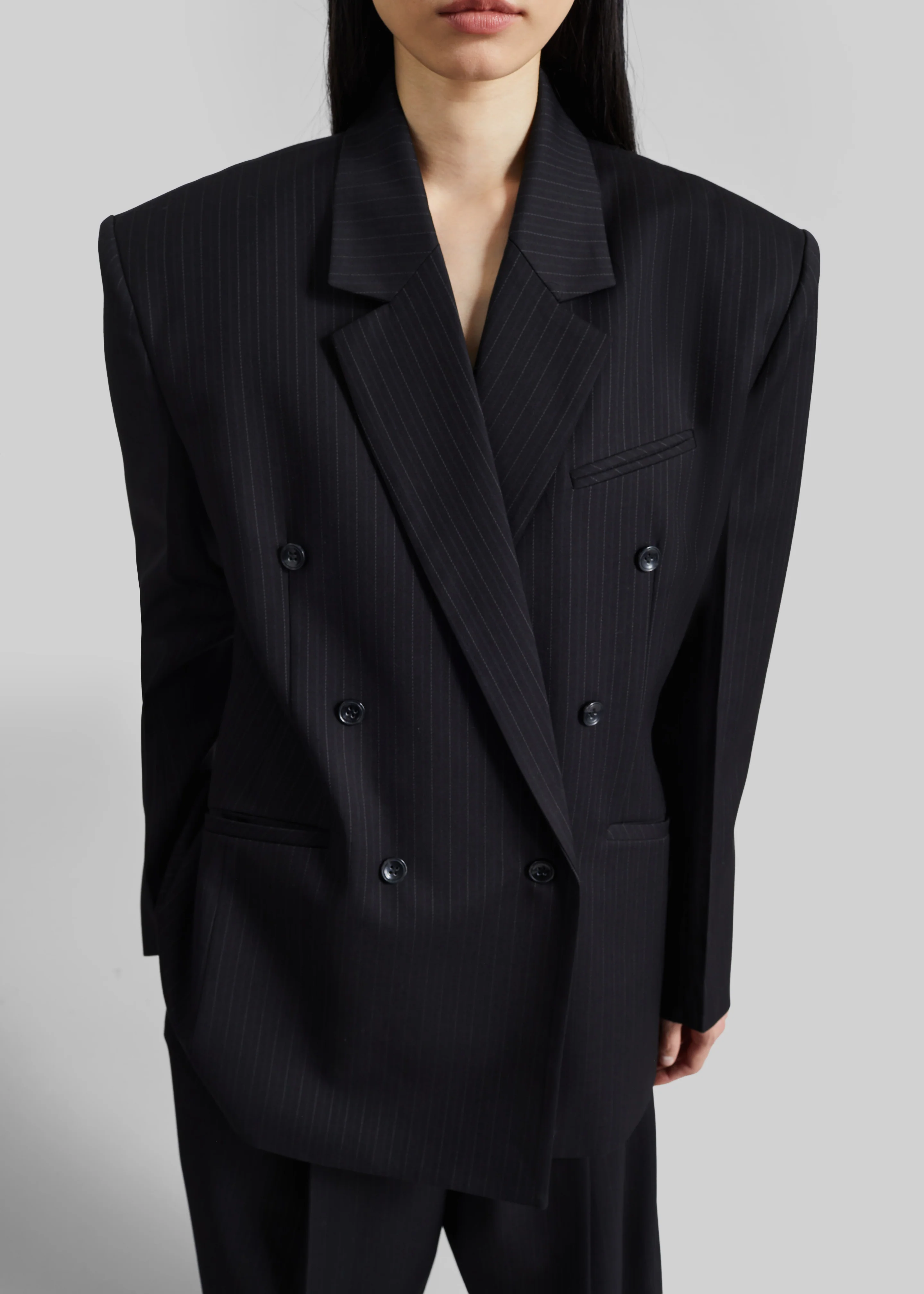 Helmond Double-Breasted Blazer - Black Multi Stripe - Image 2