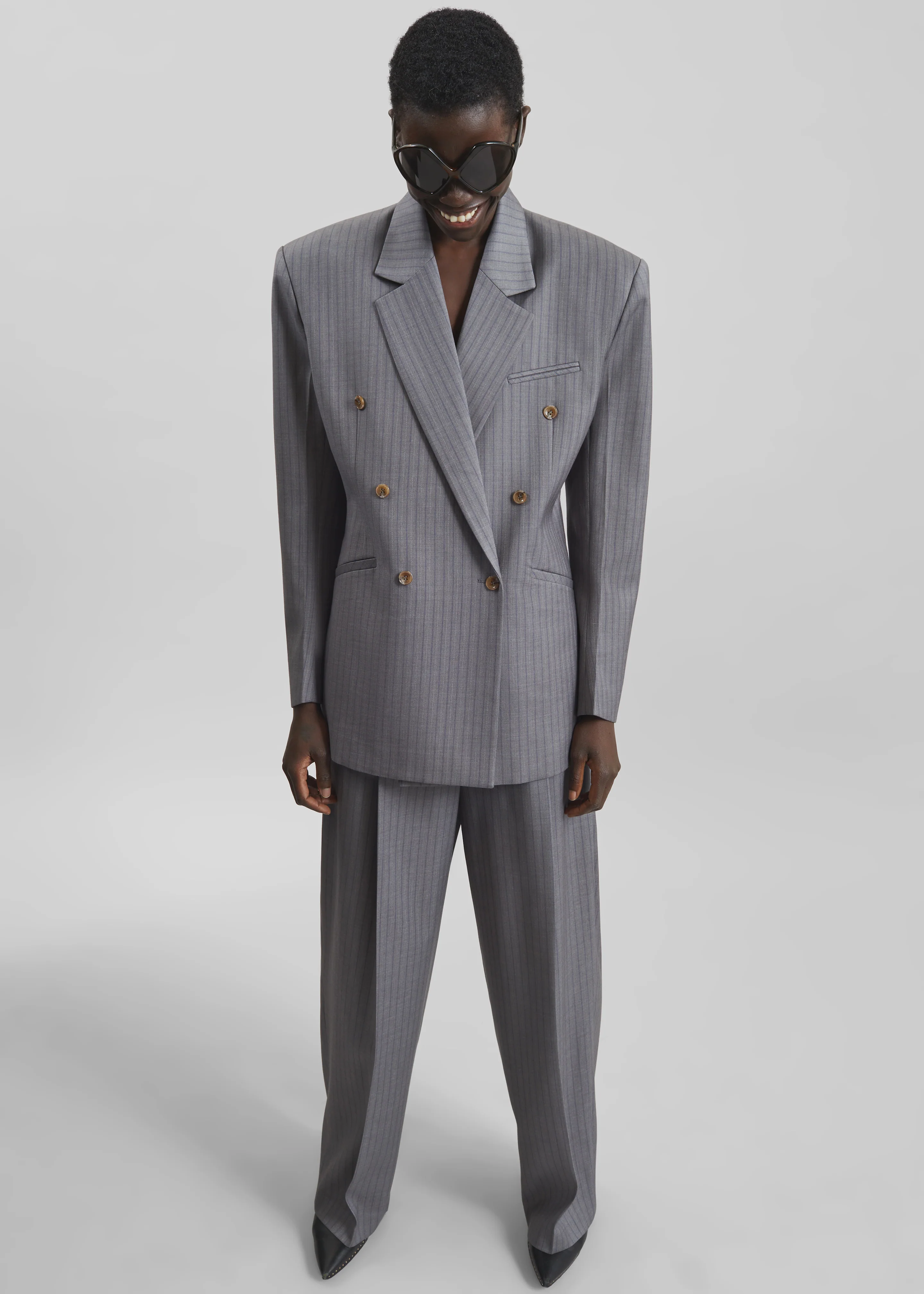 Helmond Double-Breasted Blazer - Grey Multi Stripe - Image 2