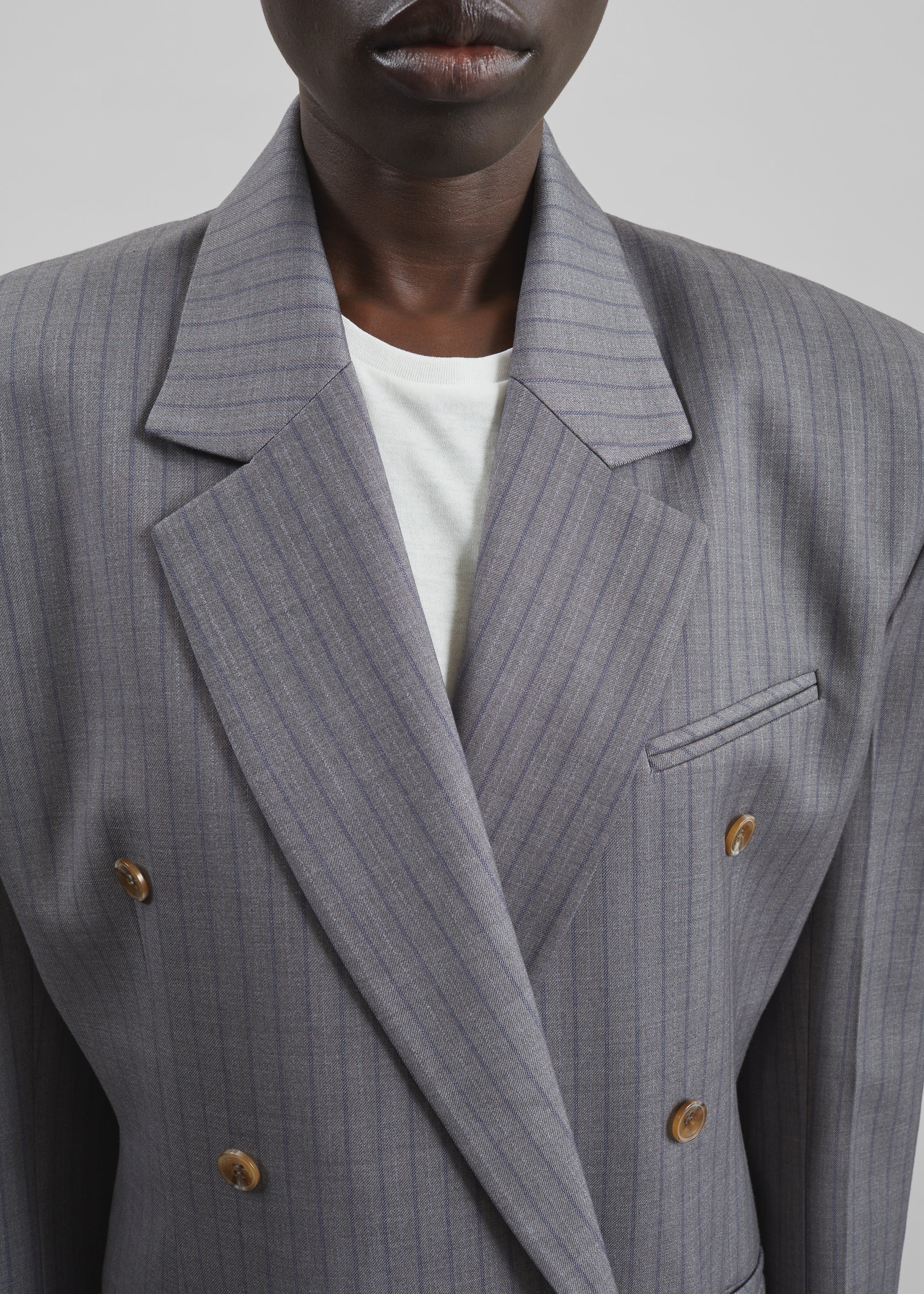 Helmond Double-Breasted Blazer - Grey Multi Stripe - Image 4