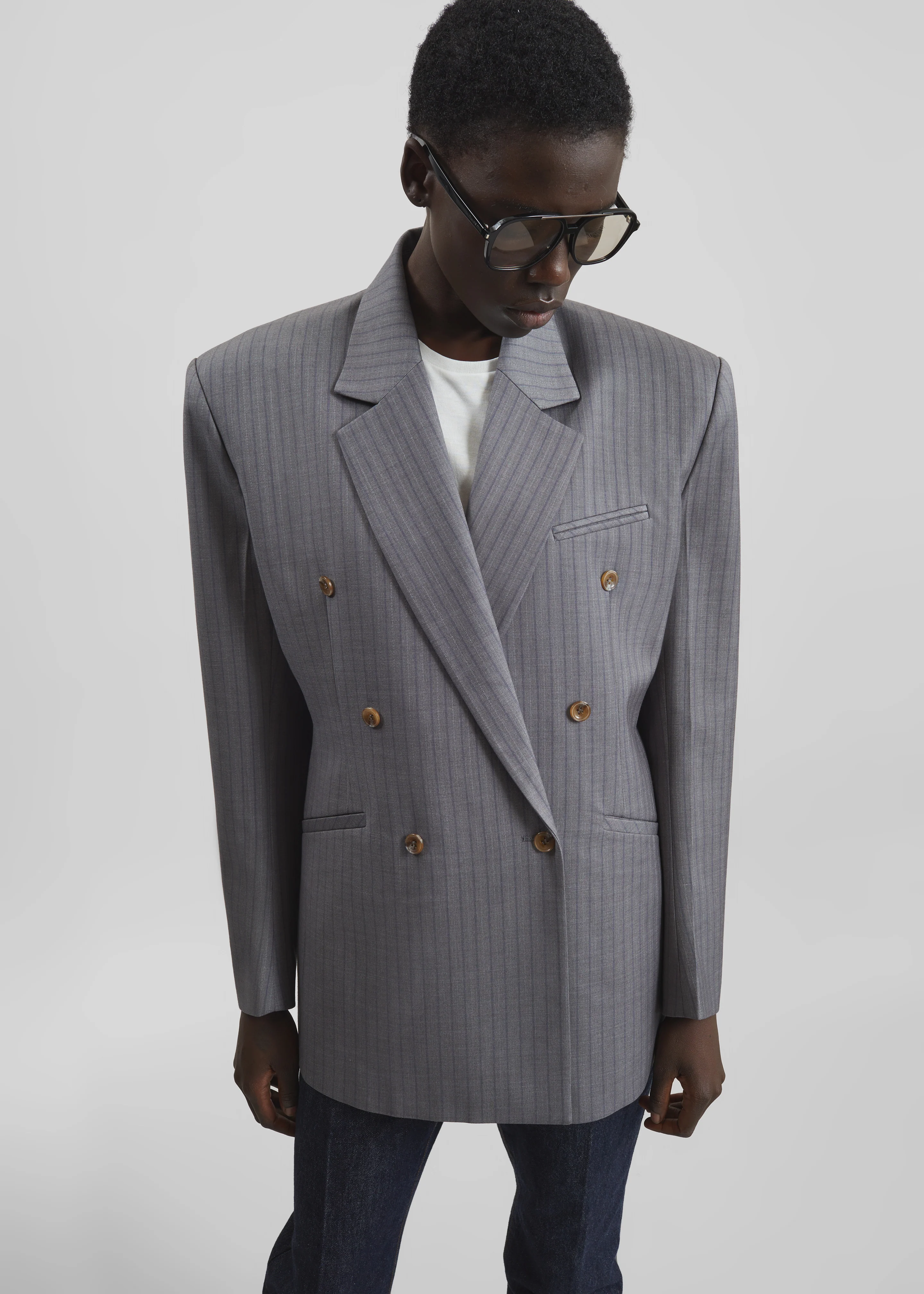 Helmond Double-Breasted Blazer - Grey Multi Stripe - Image 6