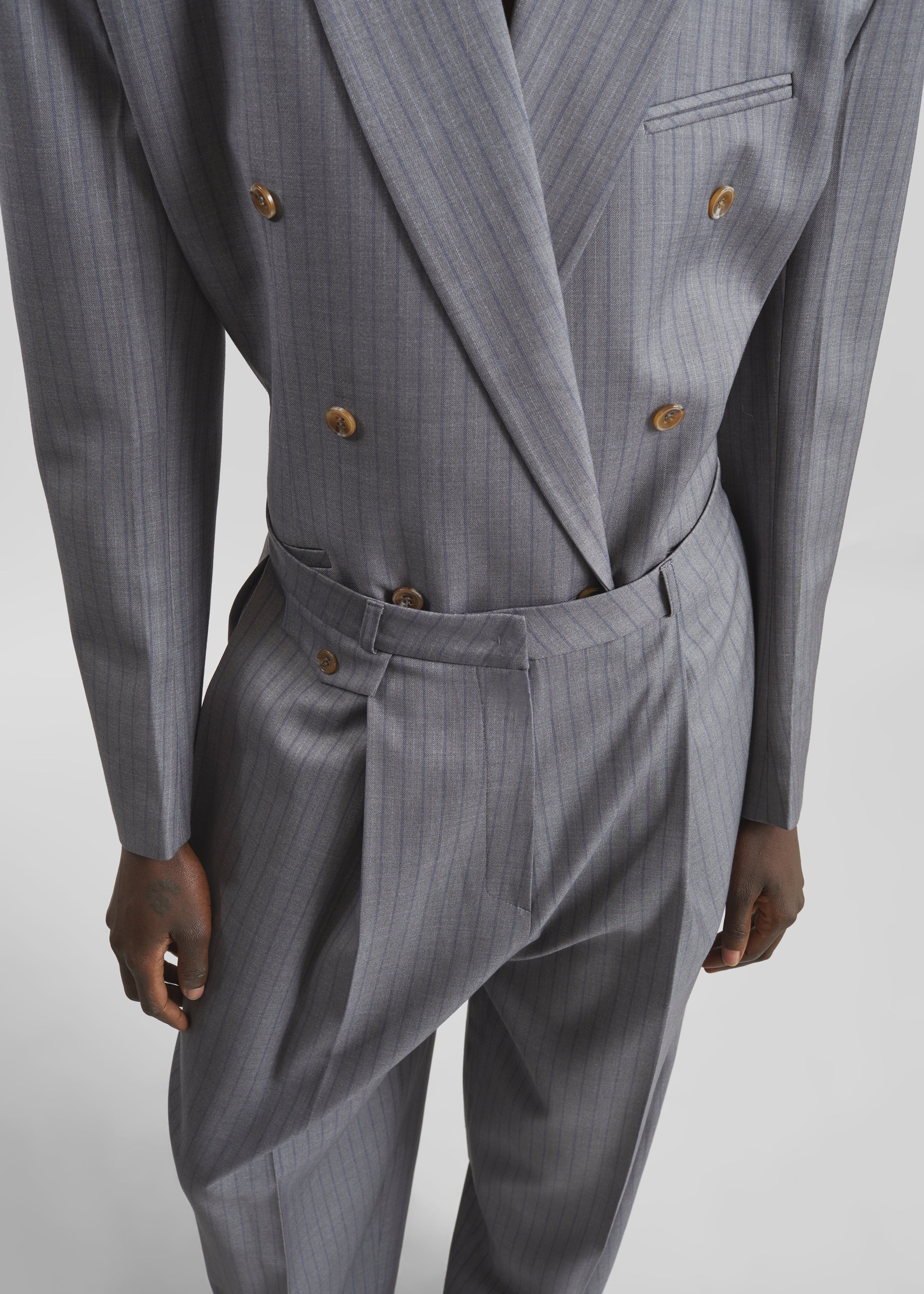 Helmond Double-Breasted Blazer - Grey Multi Stripe - Image 8