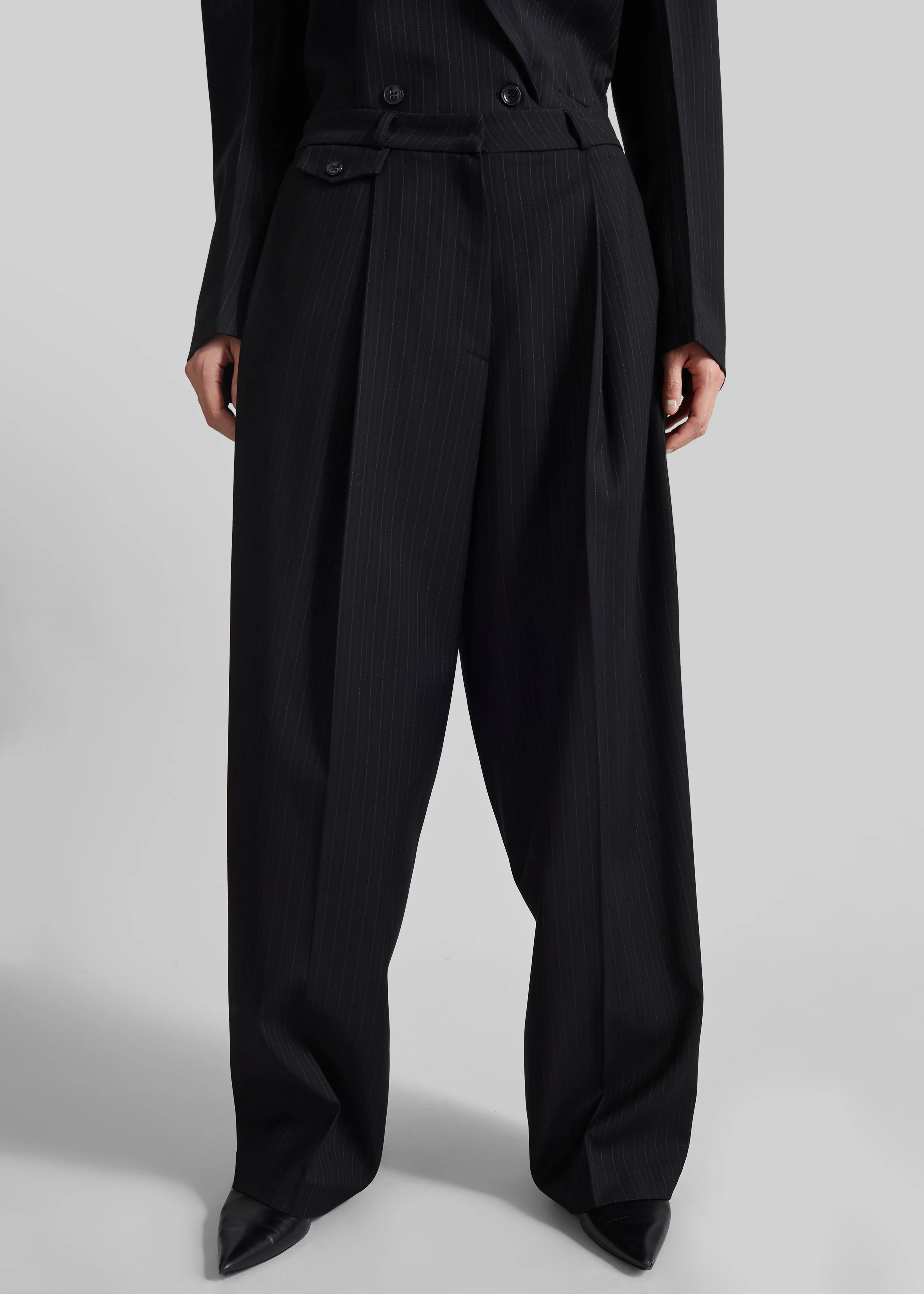 Helmond Pleated Trousers - Black Multi Stripe - Image 2