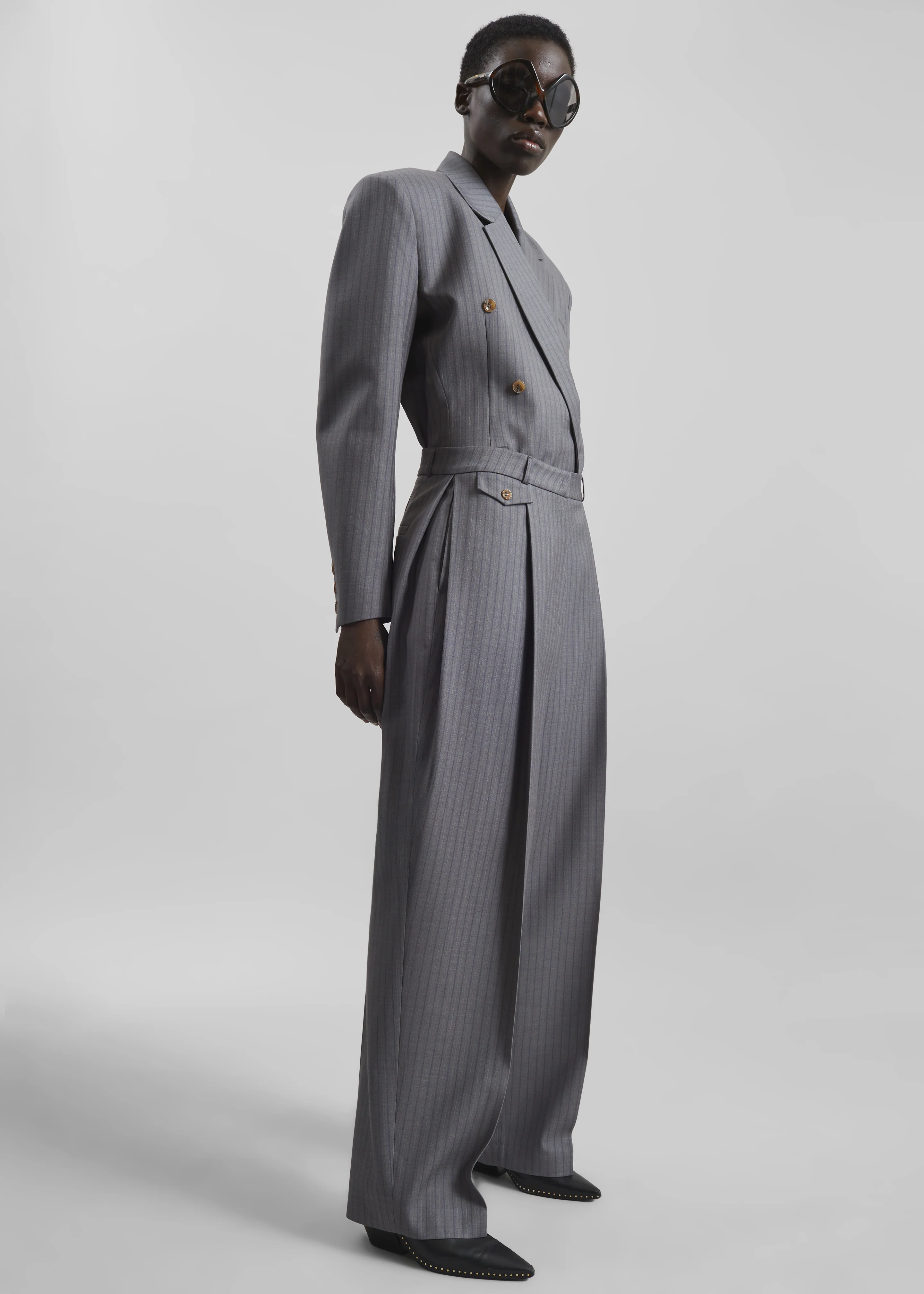 Helmond Pleated Trousers - Grey Multi Stripe - Image 4