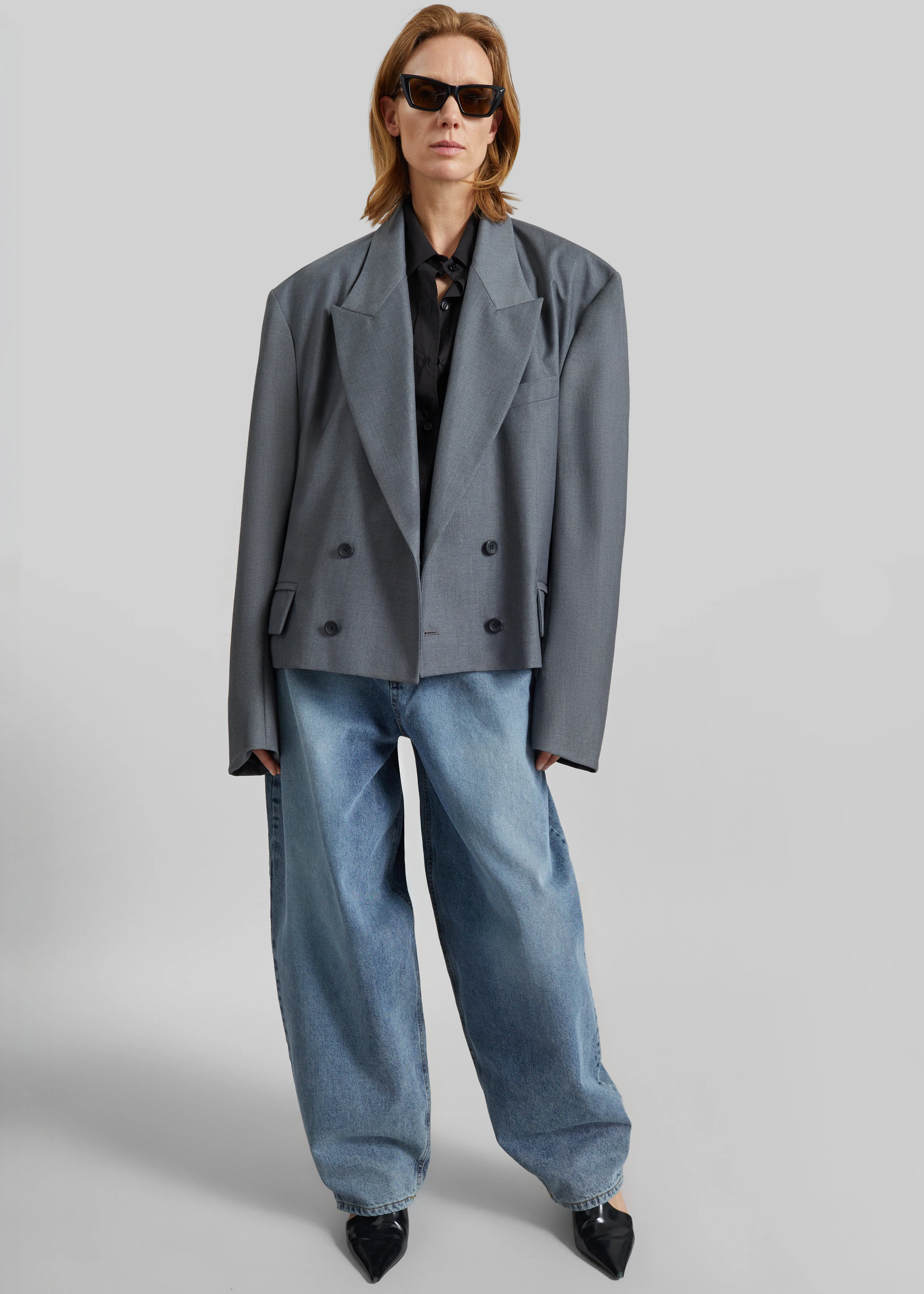 Helna Boxy Cropped Blazer - Grey - Image 2