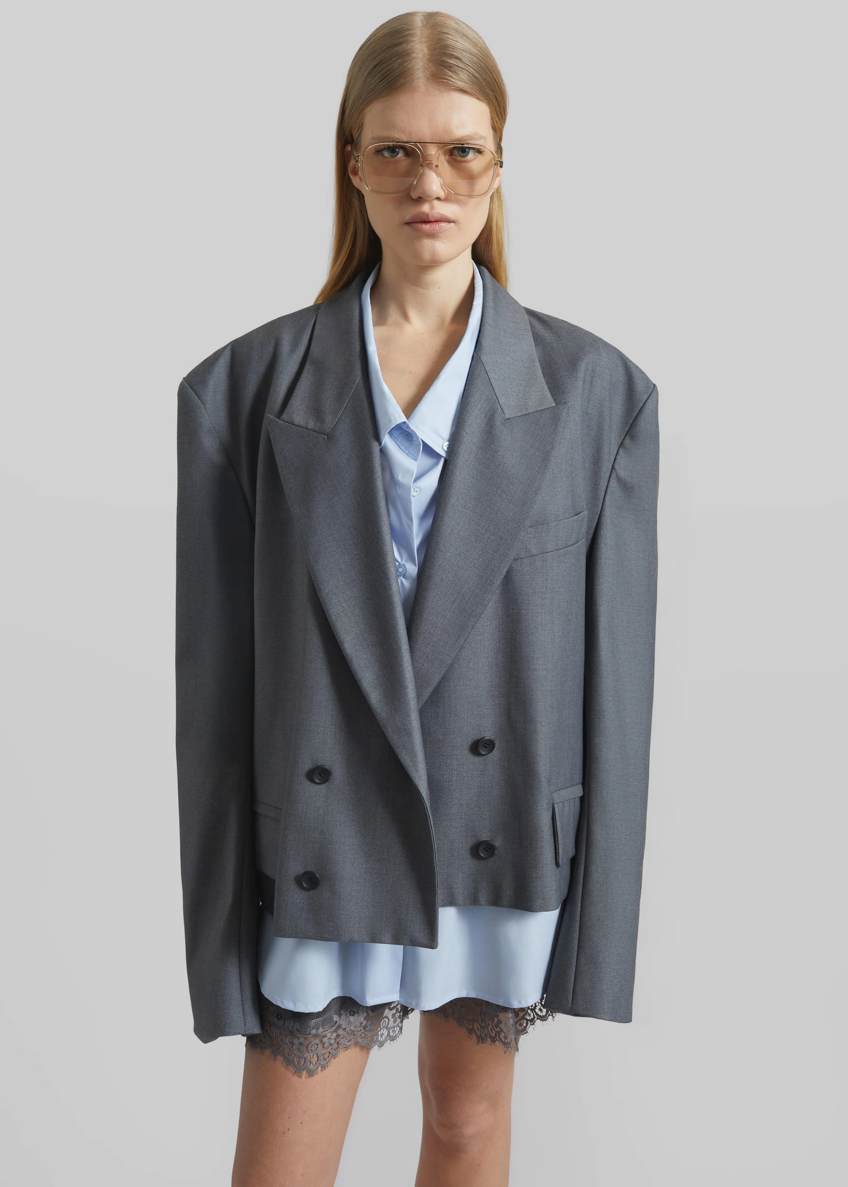 Helna Boxy Cropped Blazer - Grey - Image 5