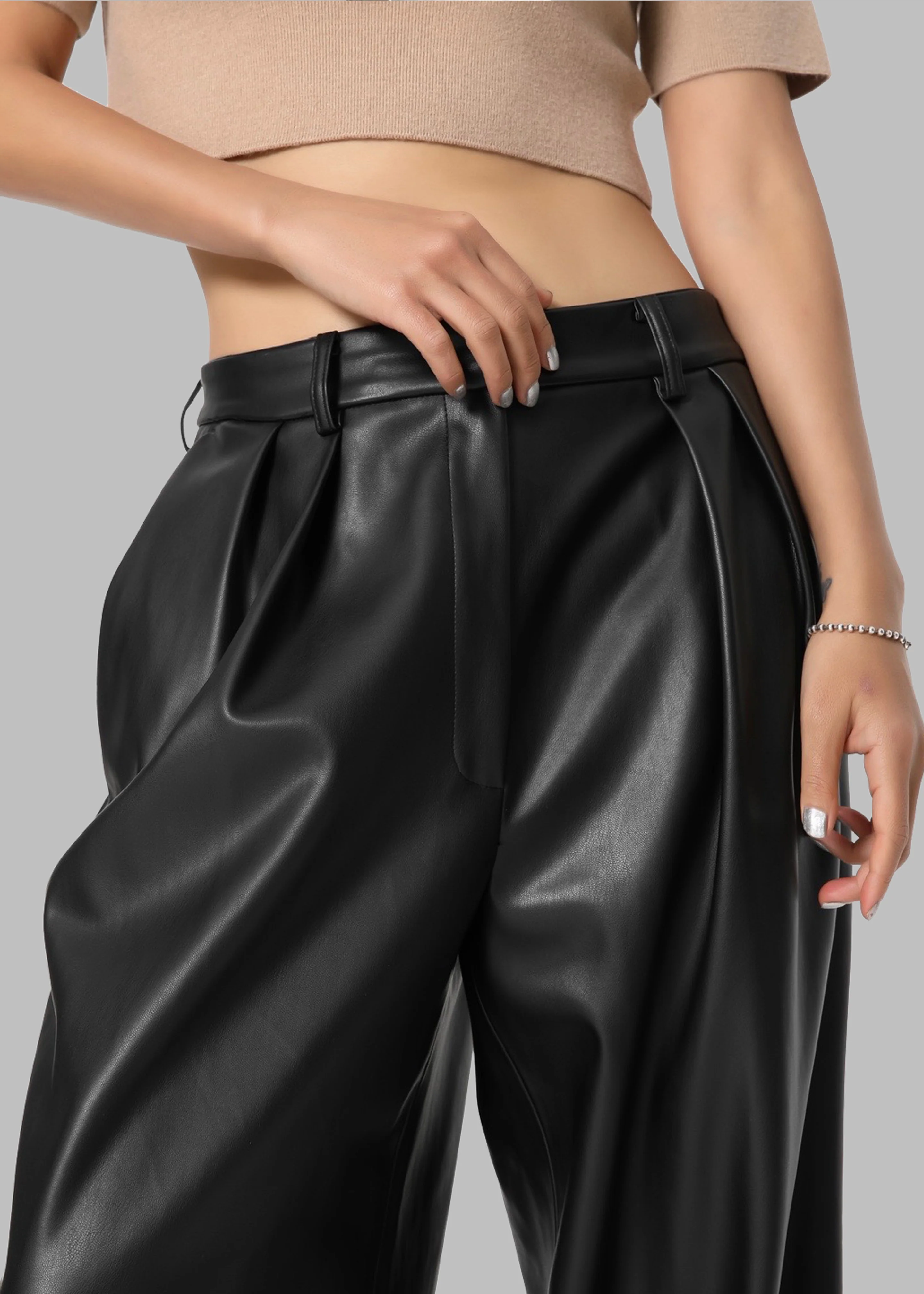 Helsinki Faux Leather Pants - Black - Image 13