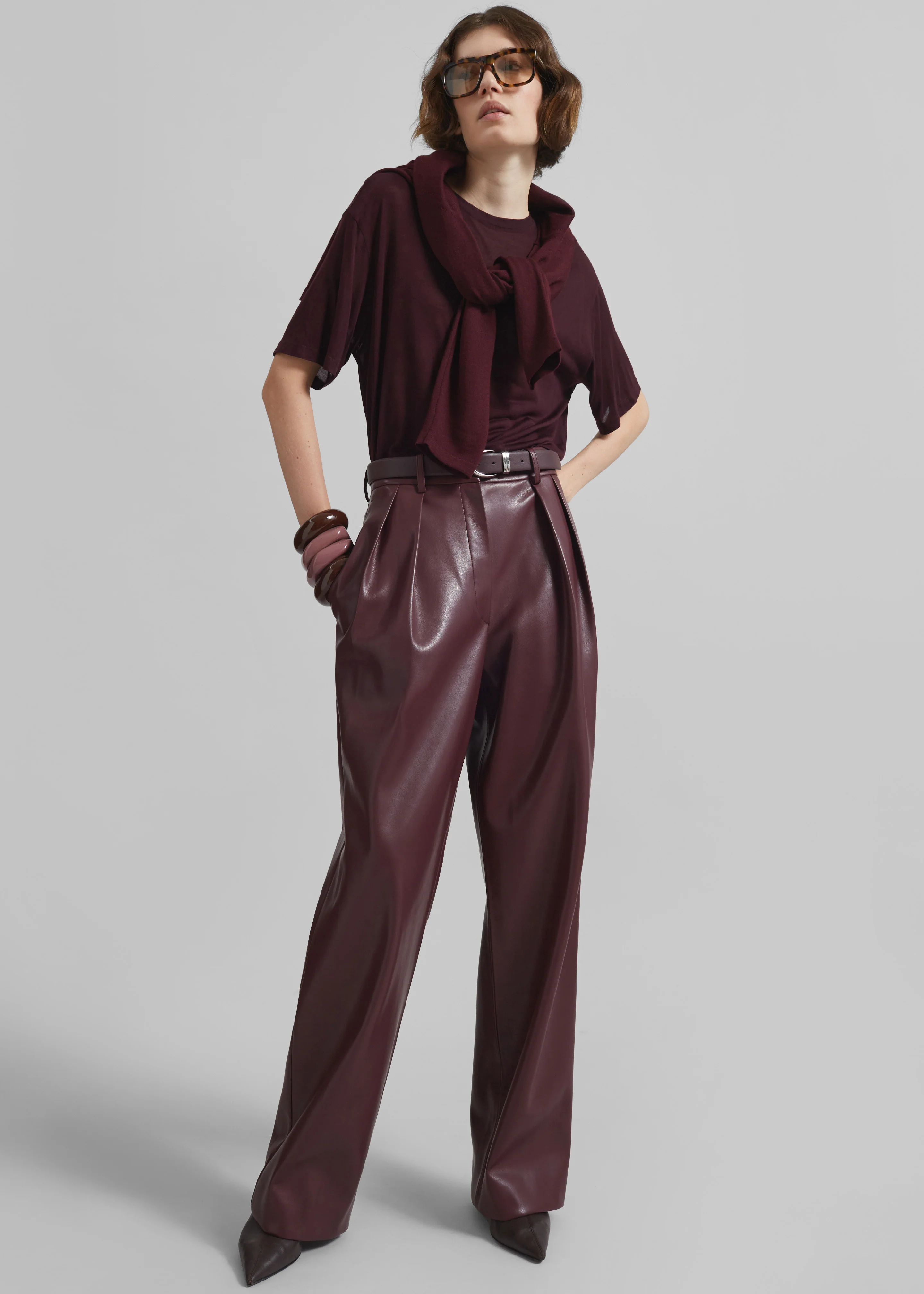 Helsinki Faux Leather Pants - Burgundy - Image 2