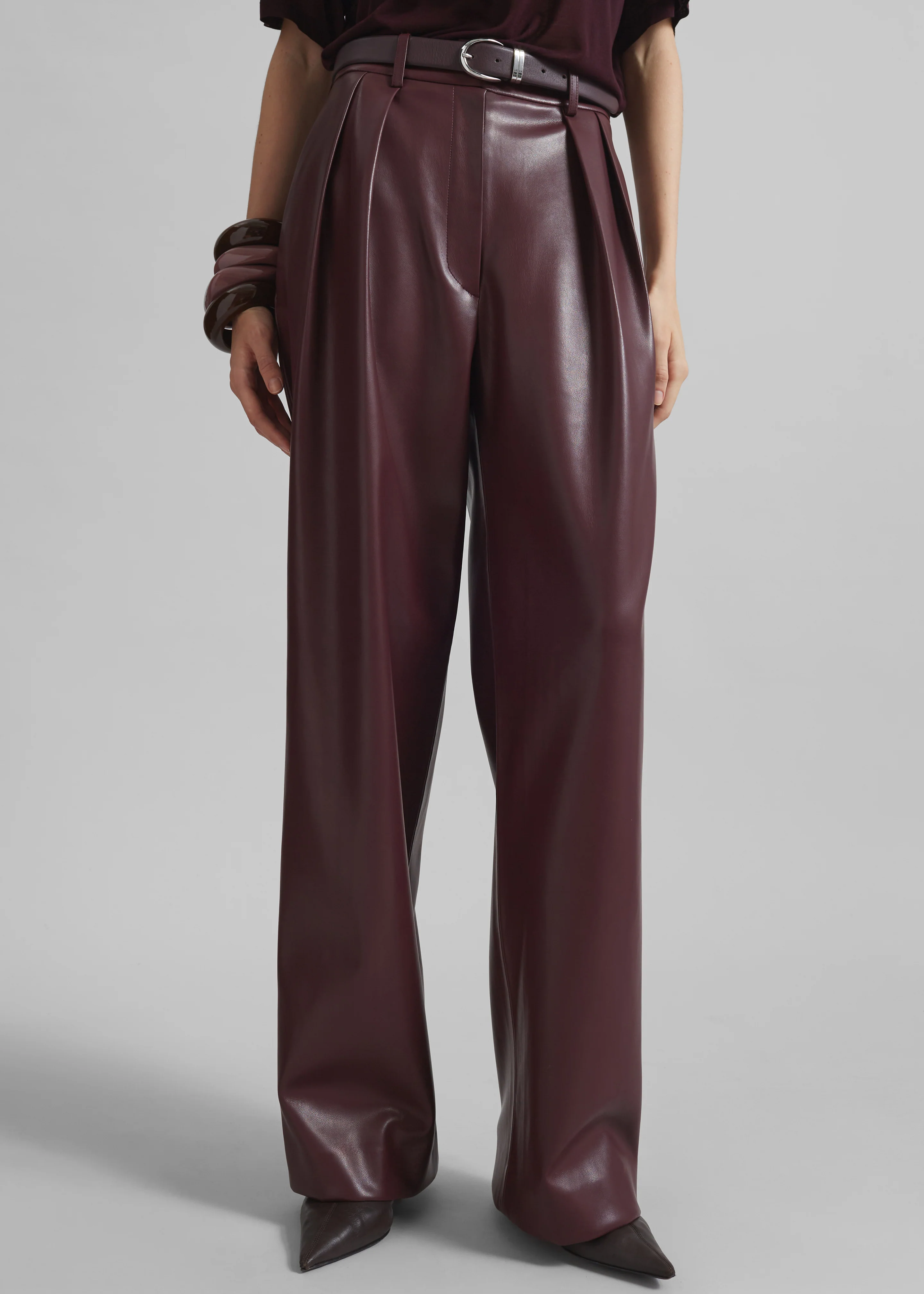 Helsinki Faux Leather Pants - Burgundy - Image 3