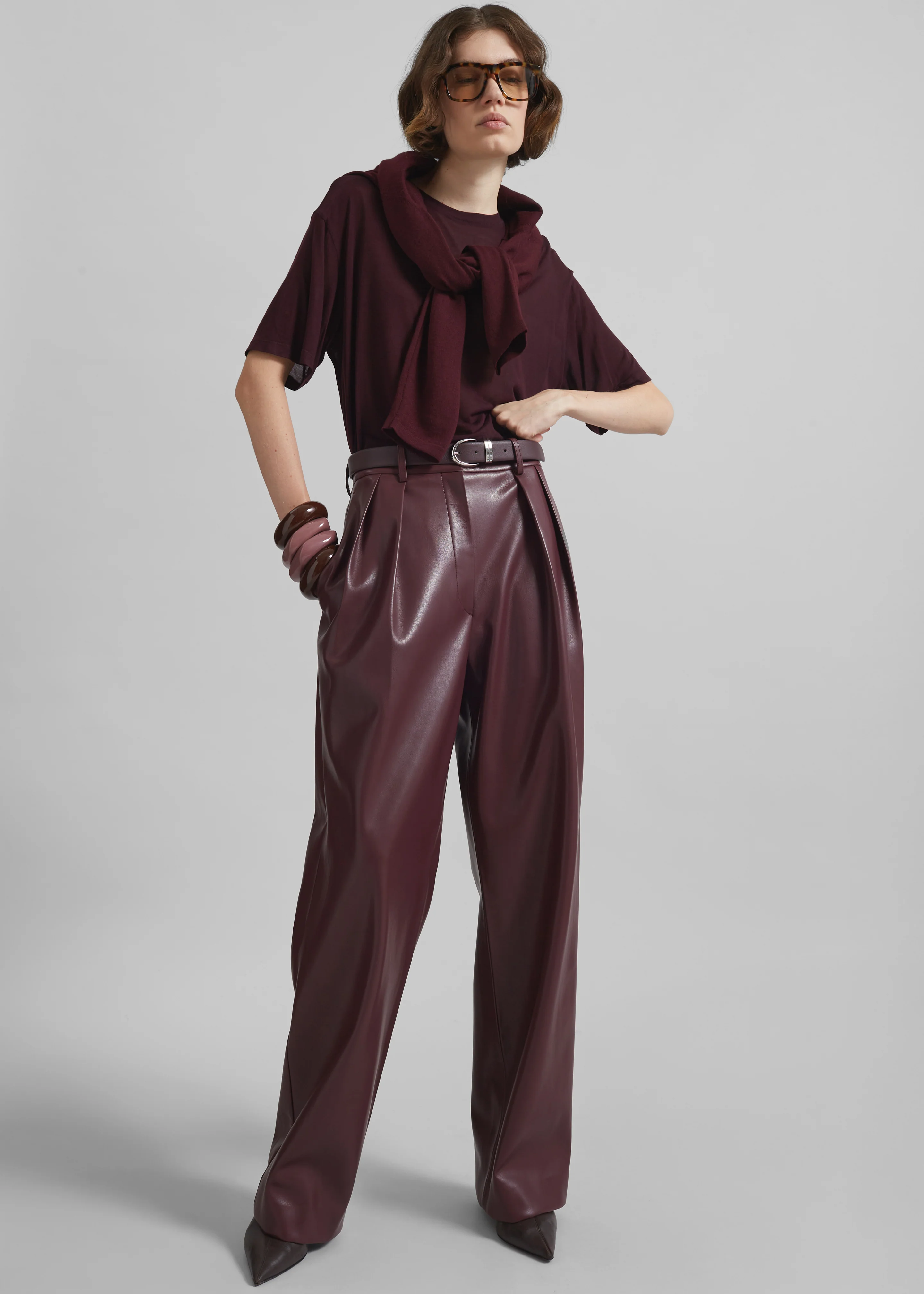 Helsinki Faux Leather Pants - Burgundy - Image 7