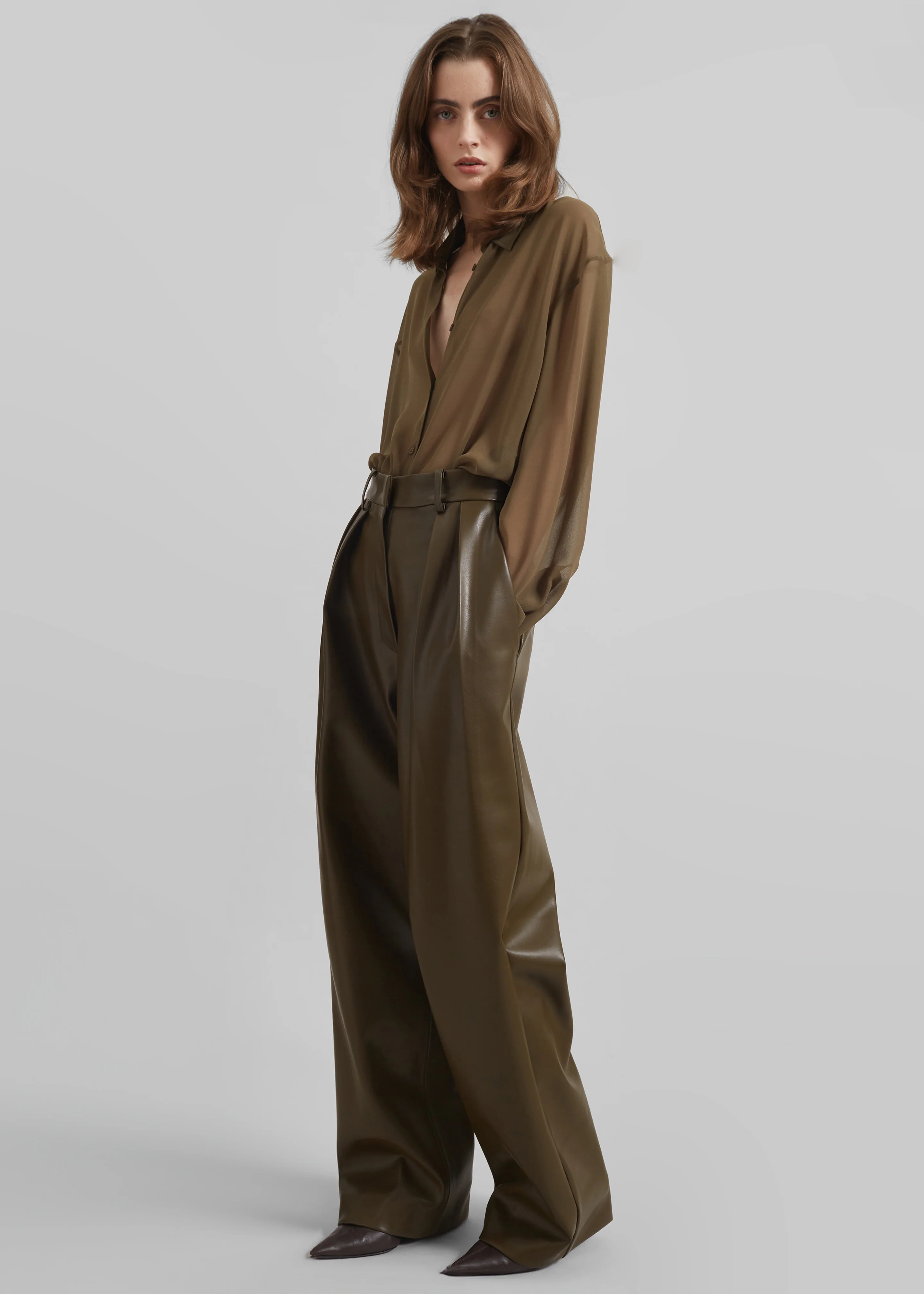 Helsinki Faux Leather Pants - Olive - Image 3