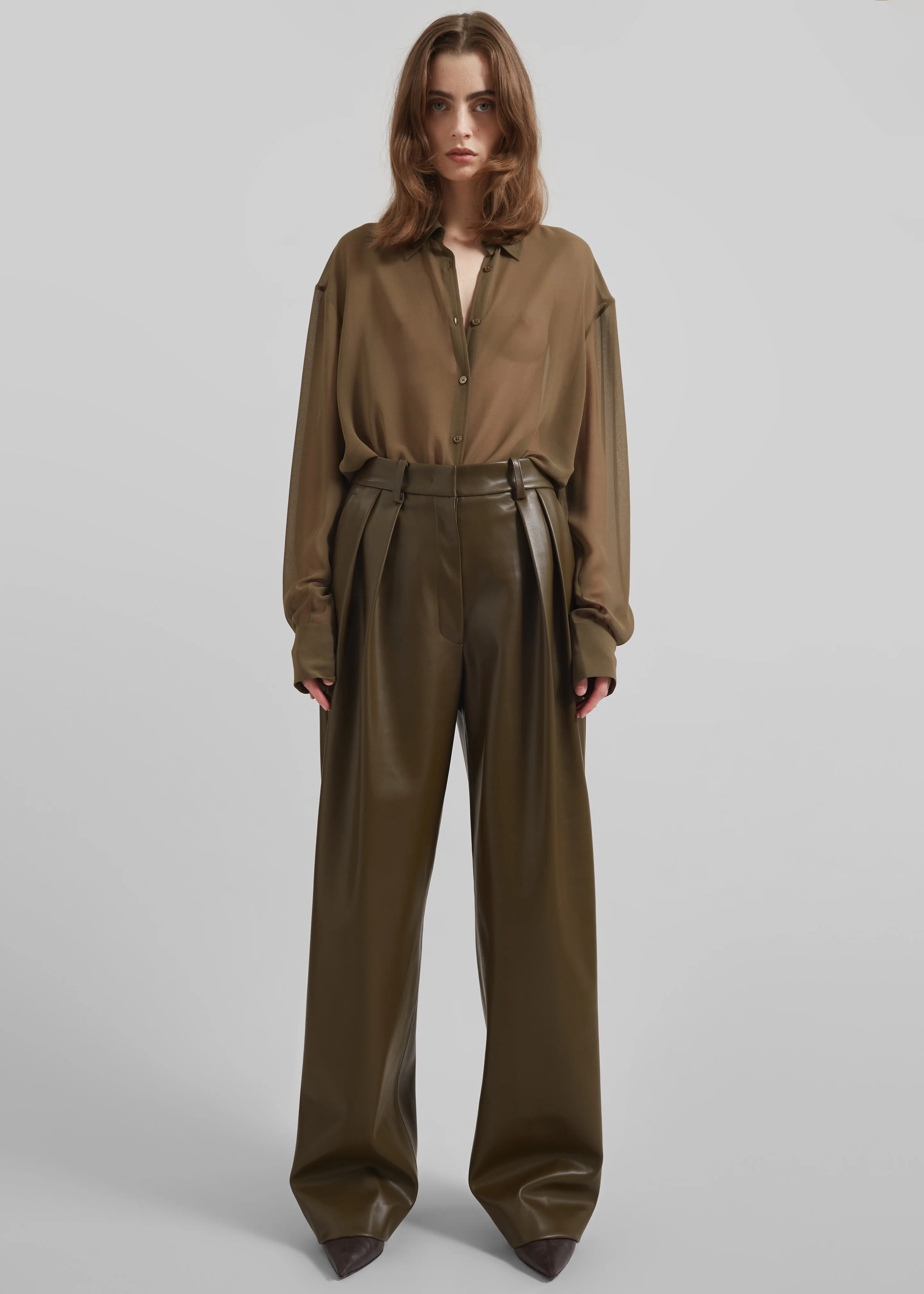 Helsinki Faux Leather Pants - Olive - Image 5