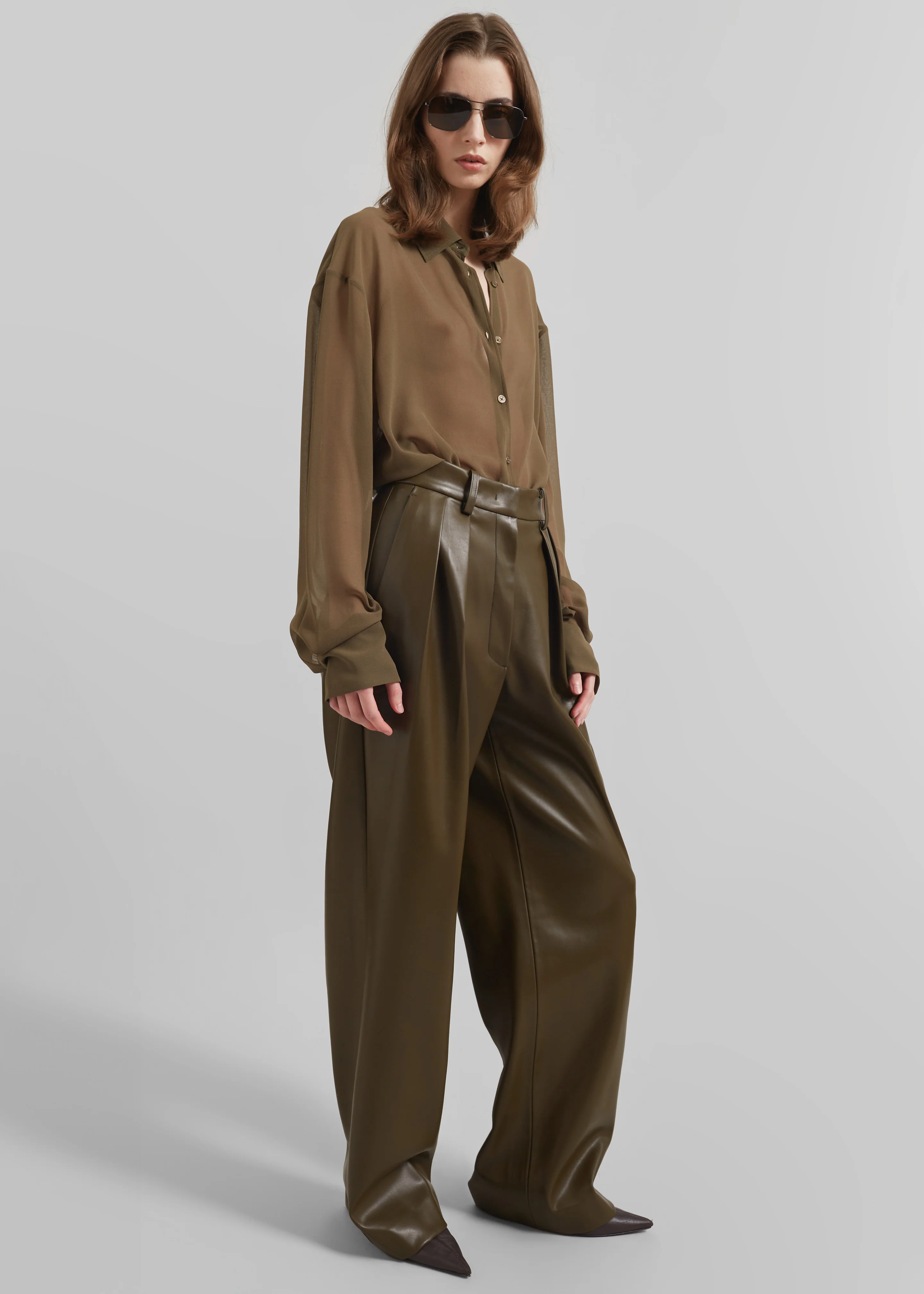 Helsinki Faux Leather Pants - Olive - Image 7
