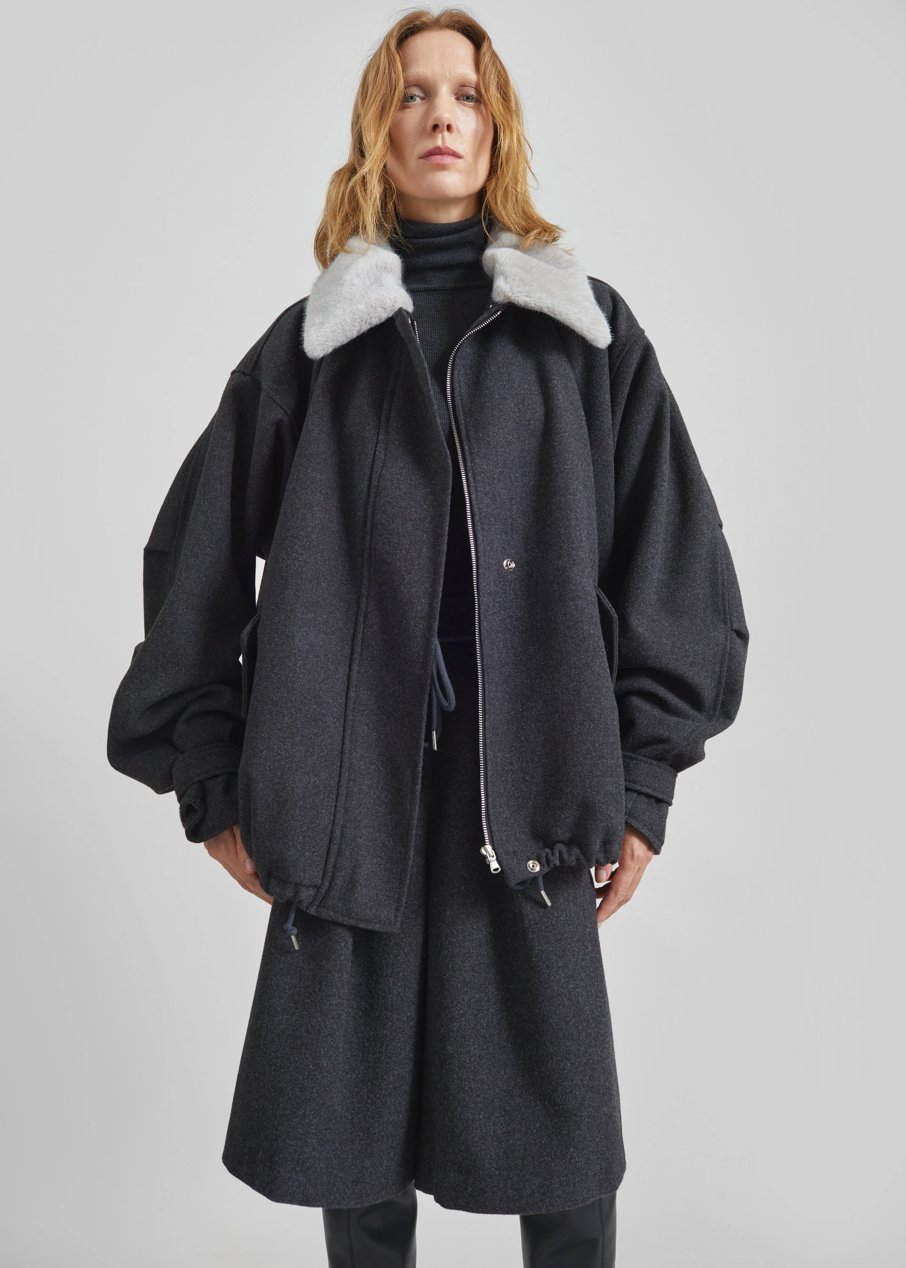 Hemavan Faux Fur Lined Jacket - Dark Grey - Image 3